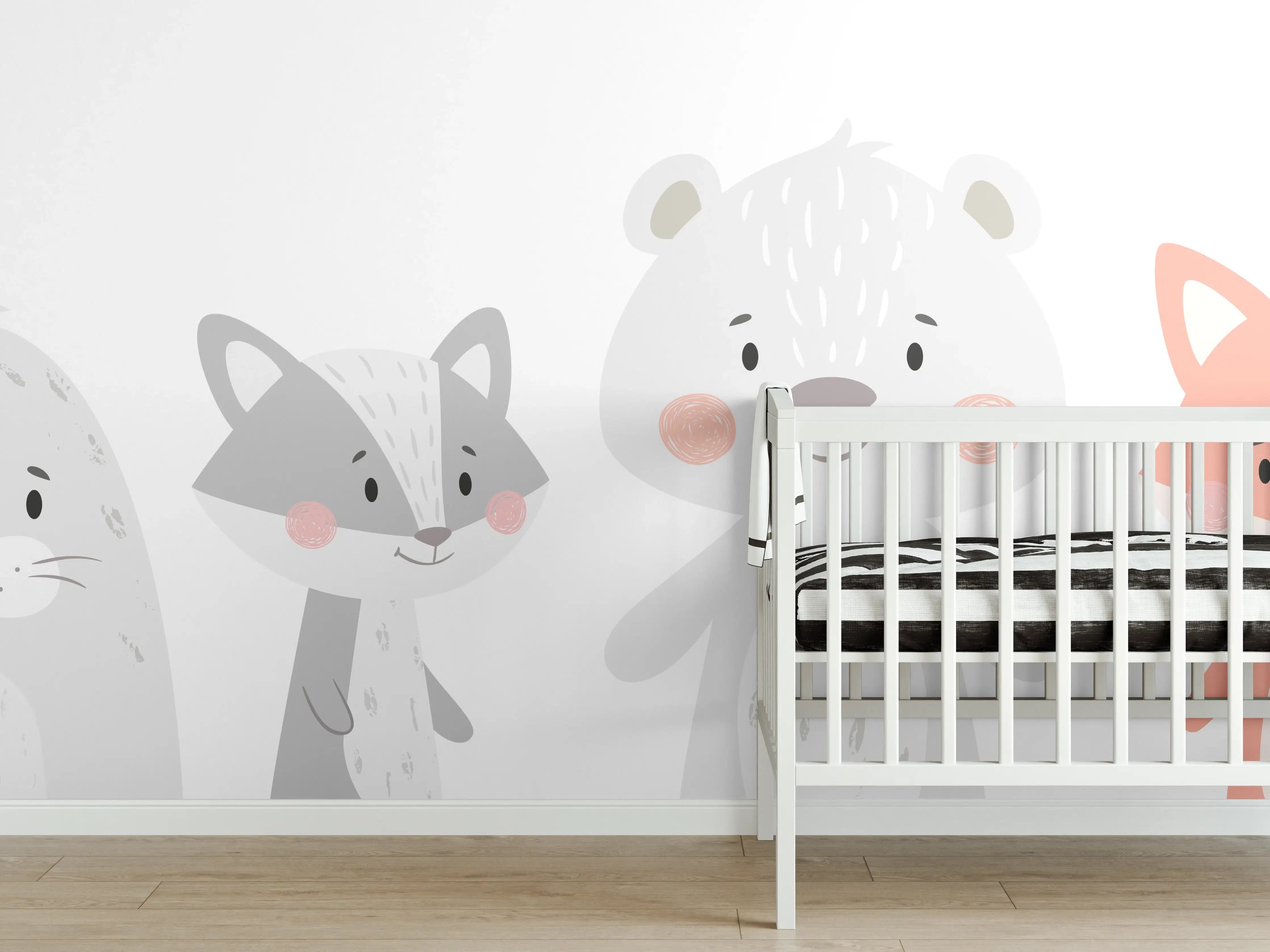 Babyzimmer Wandgestaltung - Tierfreunde Pastell Illustration