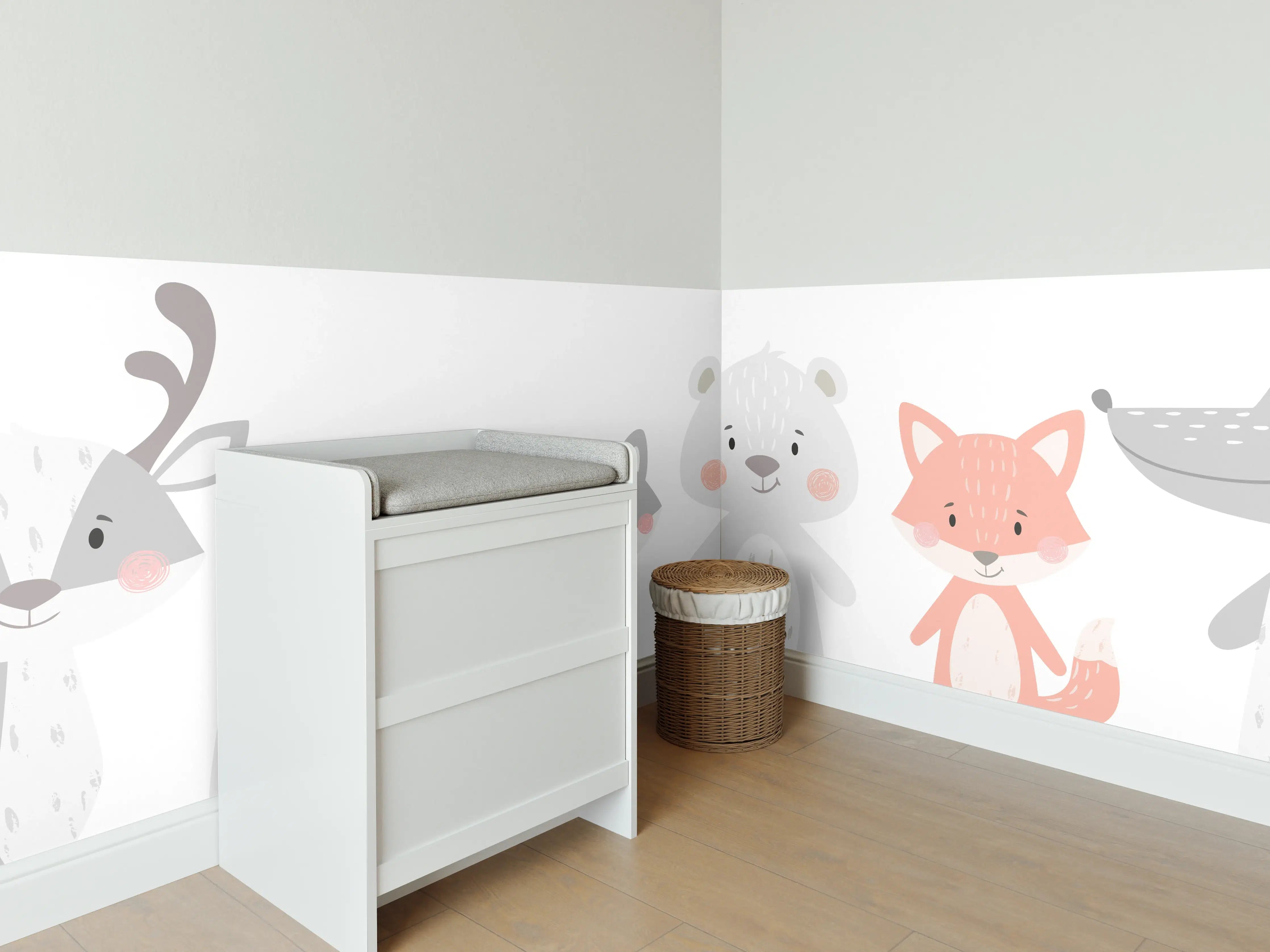 Babyzimmer Wandgestaltung - Tierfreunde Pastell Illustration