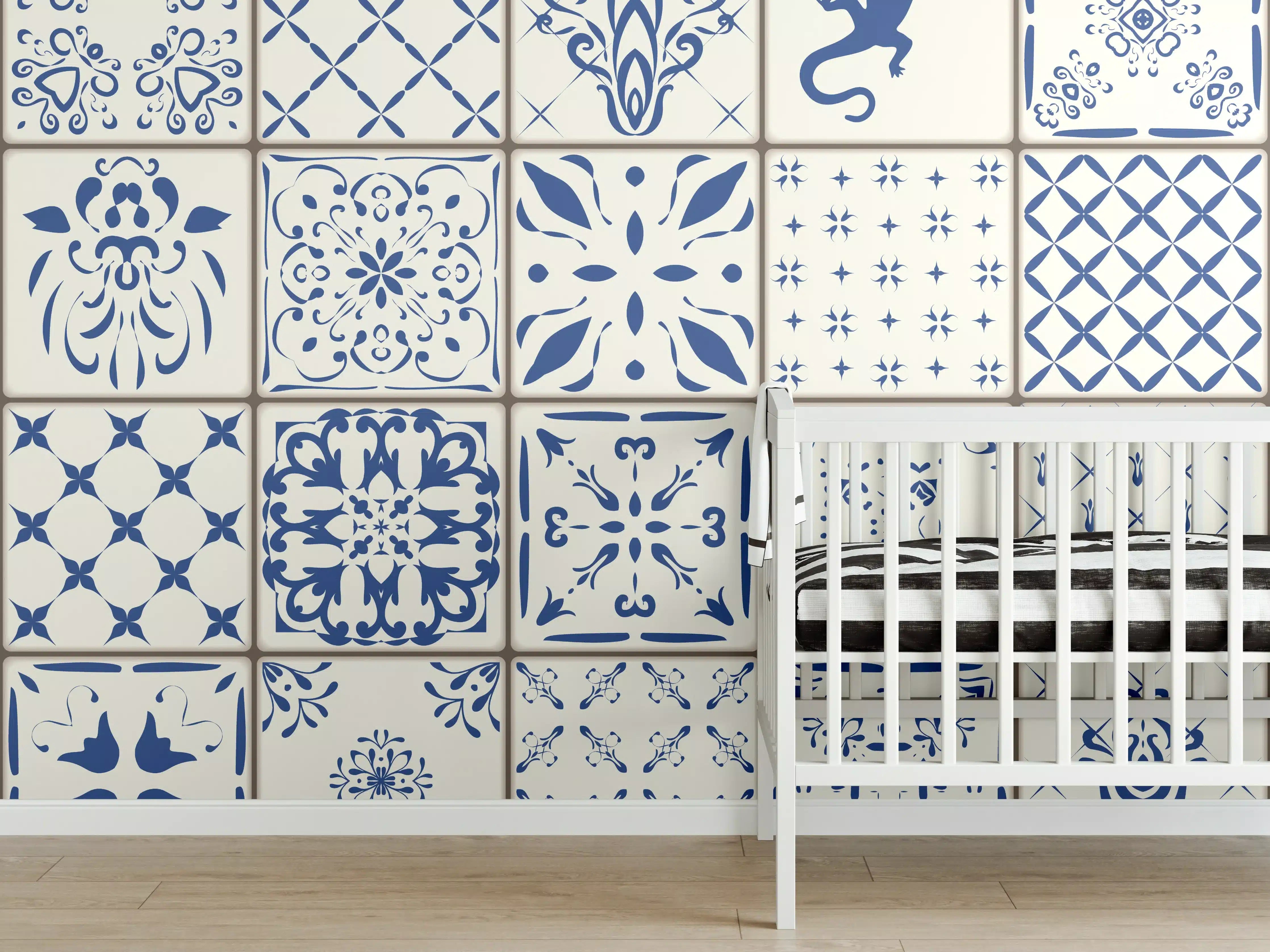 Babyzimmer Wandgestaltung - Traditionelle Blau-Weiß Fliesenmuster
