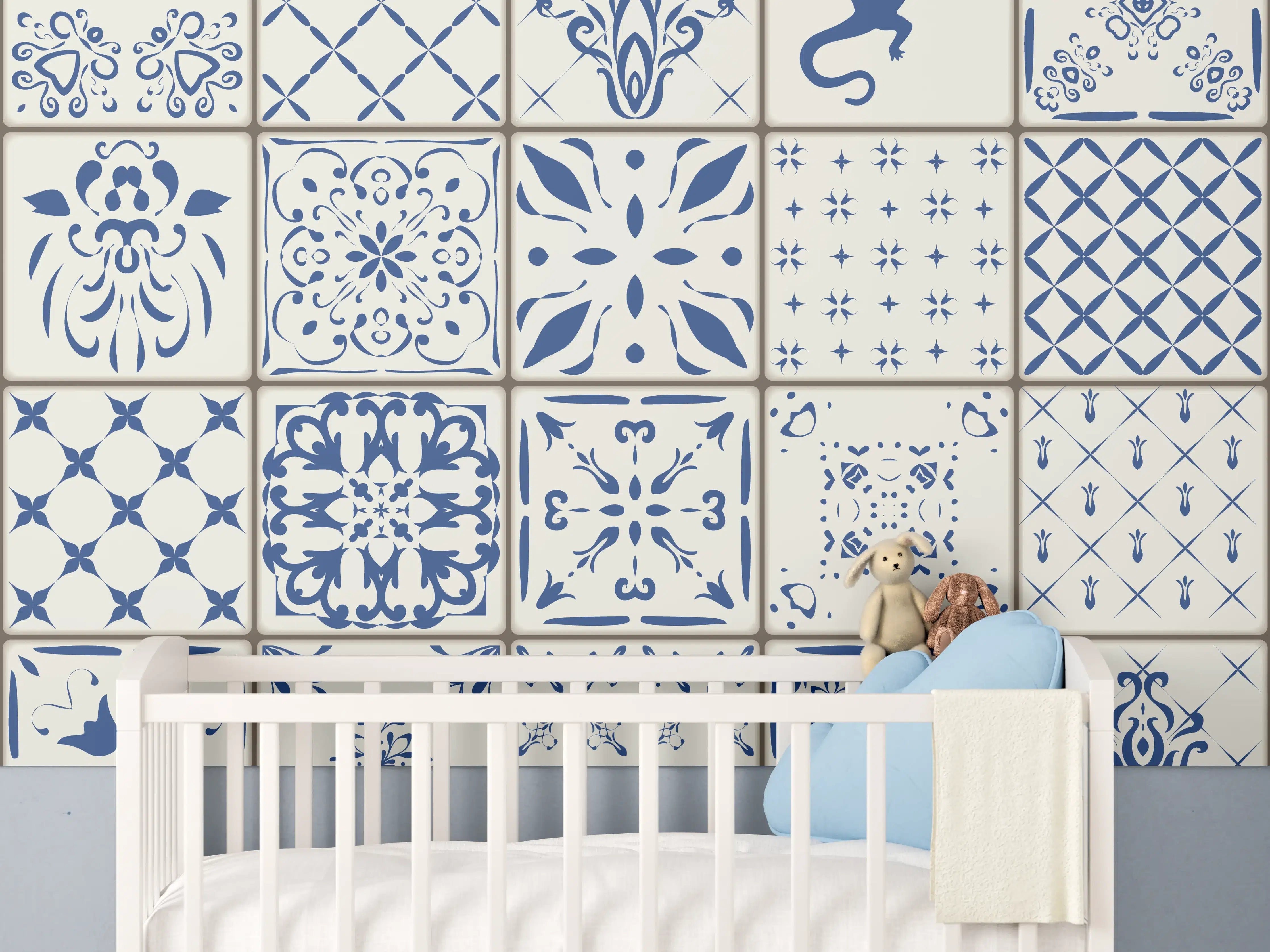 Babyzimmer Wandgestaltung - Traditionelle Blau-Weiß Fliesenmuster