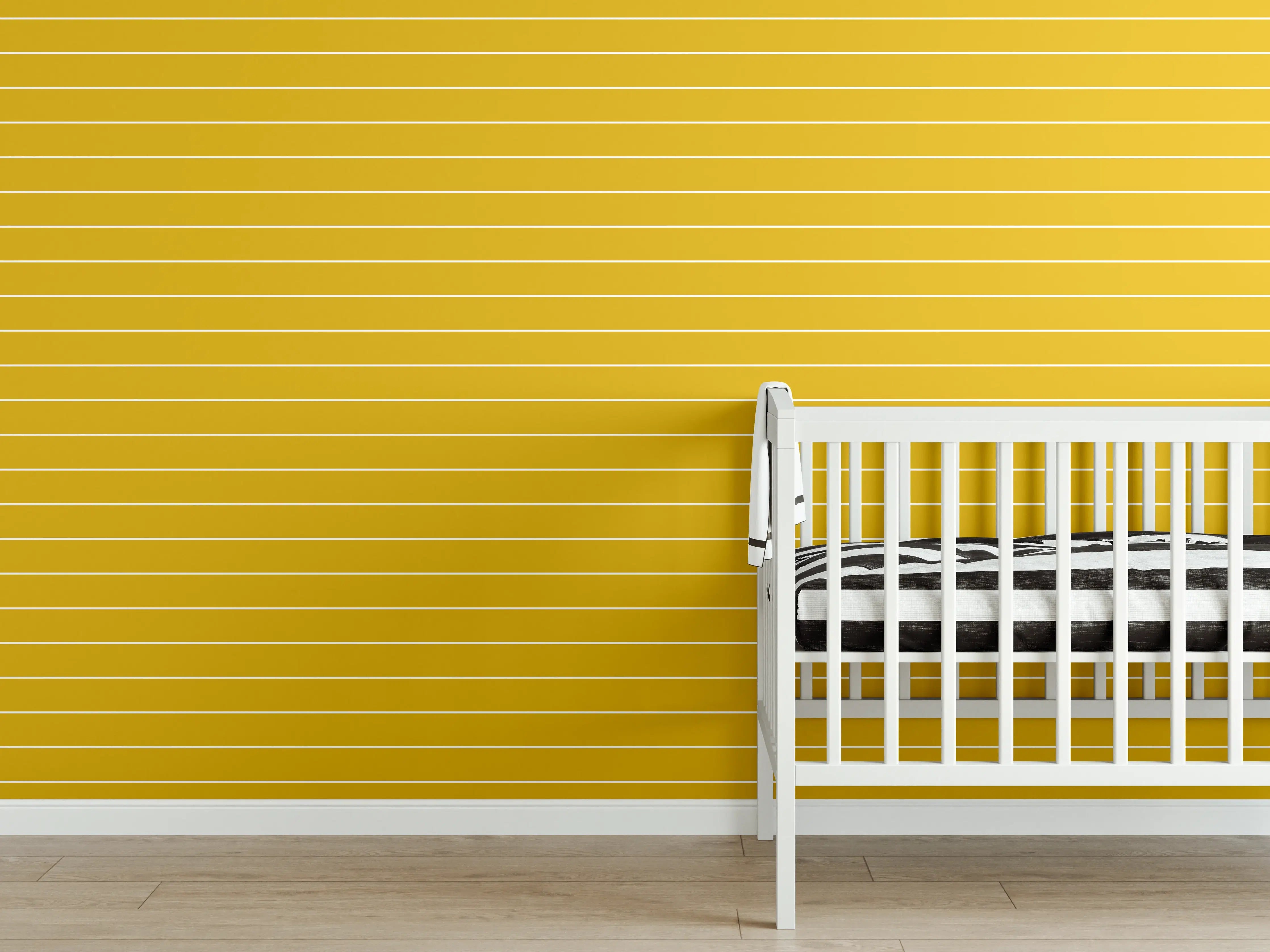 Babyzimmer Wandgestaltung - Trendige Senffarbe mit geraden Linien