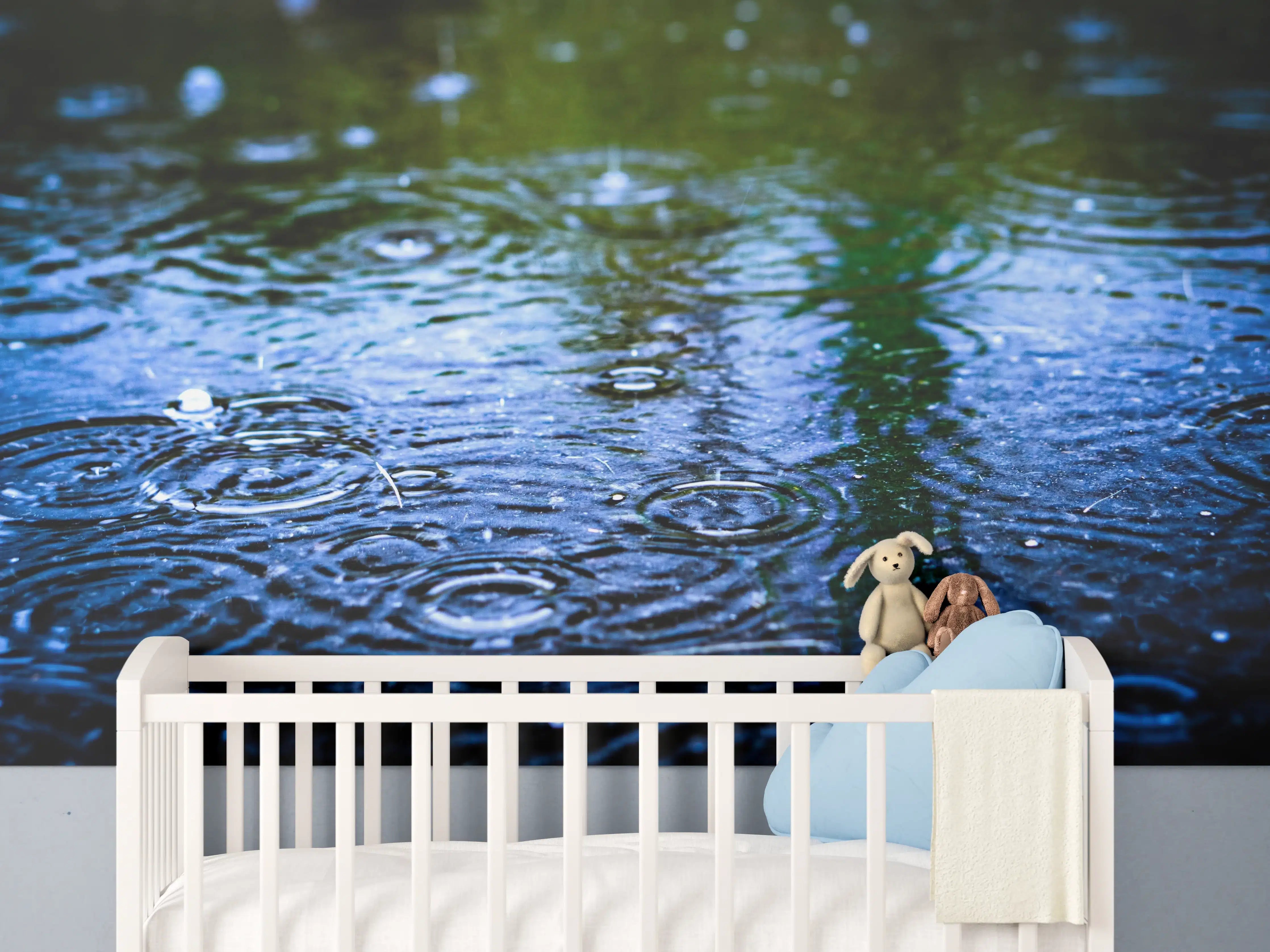 Babyzimmer Wandgestaltung - Tropfen im Regen – Blau- und Grüntöne