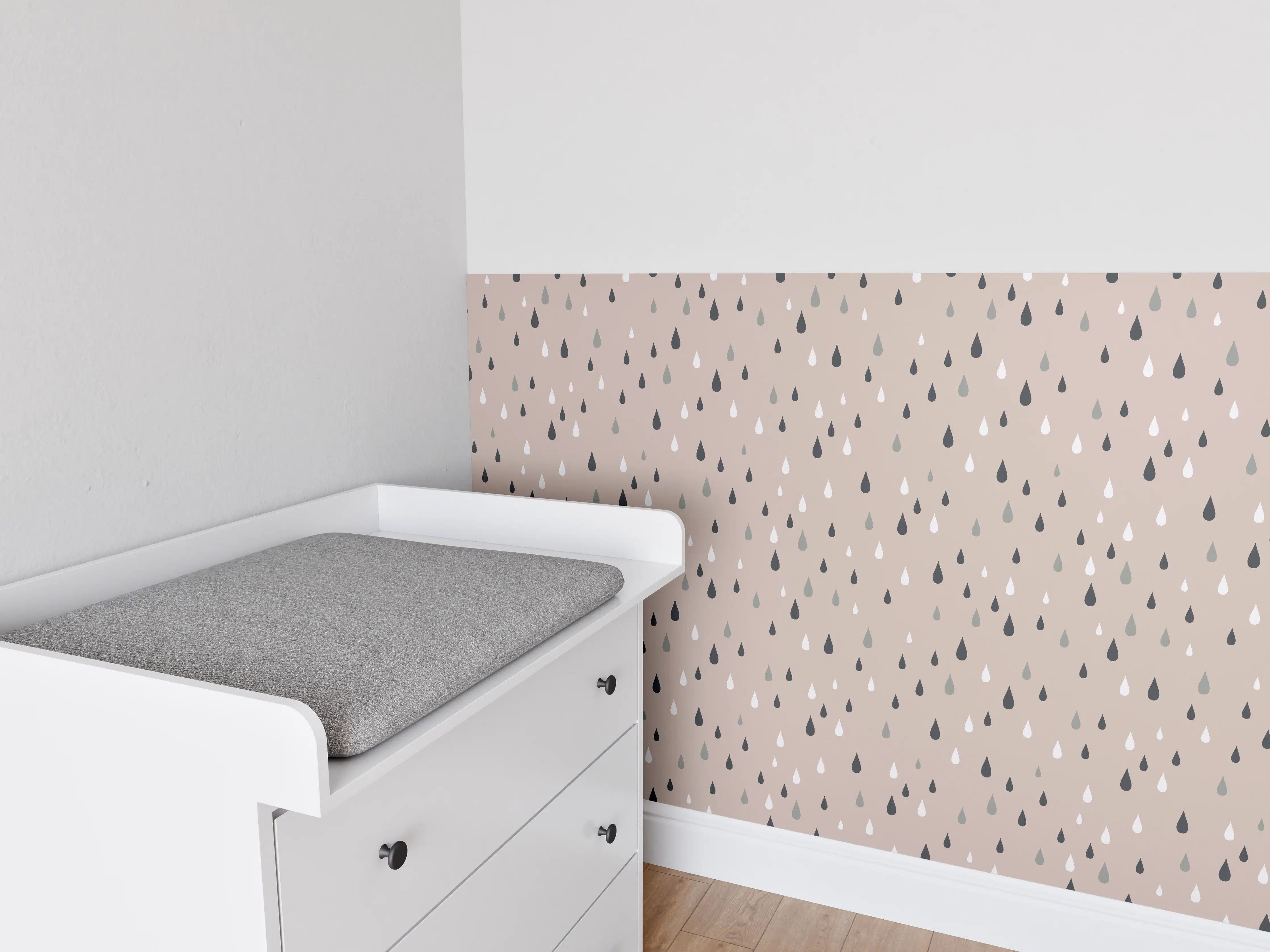 Babyzimmer Wandgestaltung - Tropfende Regentropfen auf beigem Hintergrund