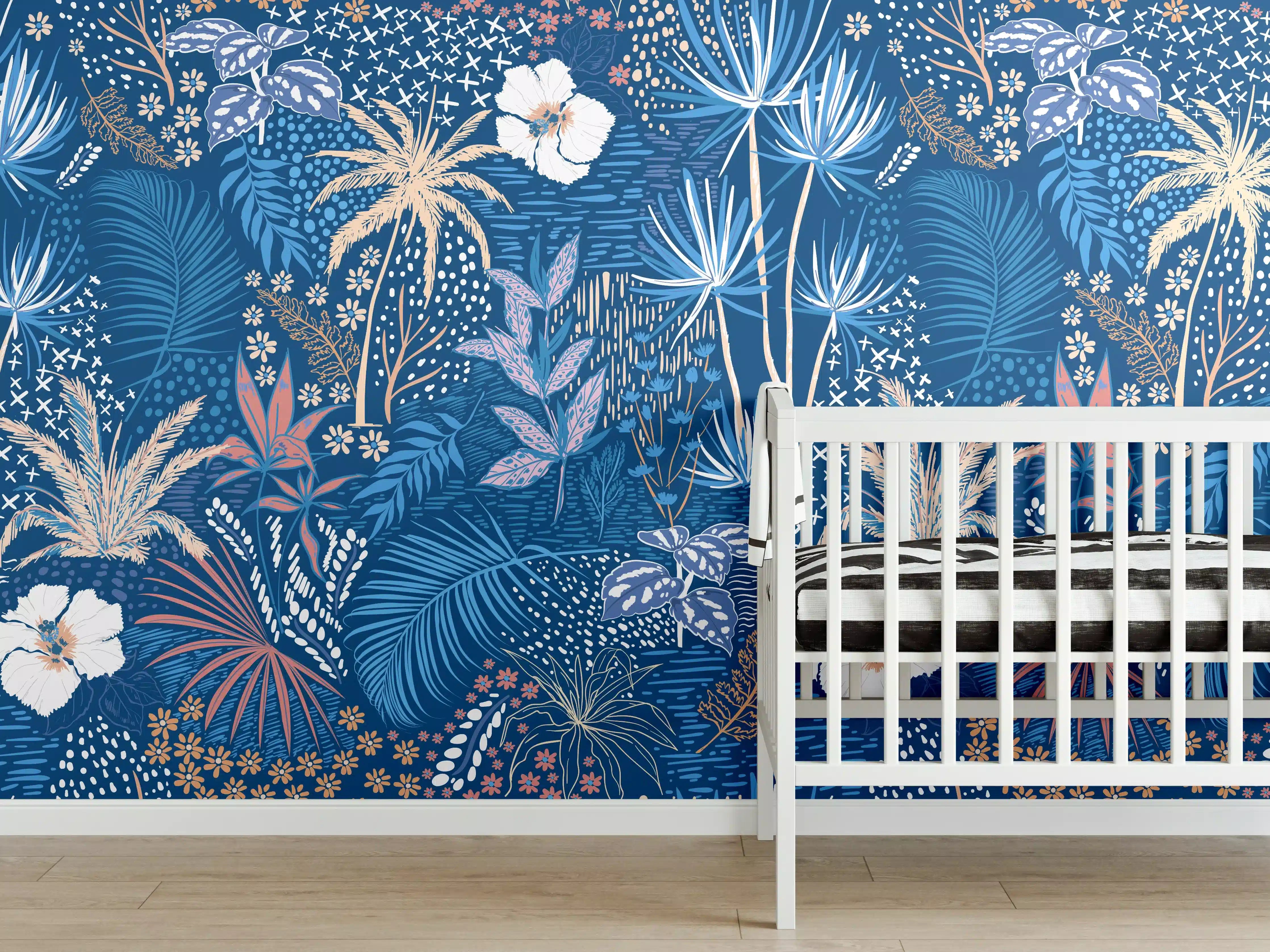 Babyzimmer Wandgestaltung - Tropische Azurblätter