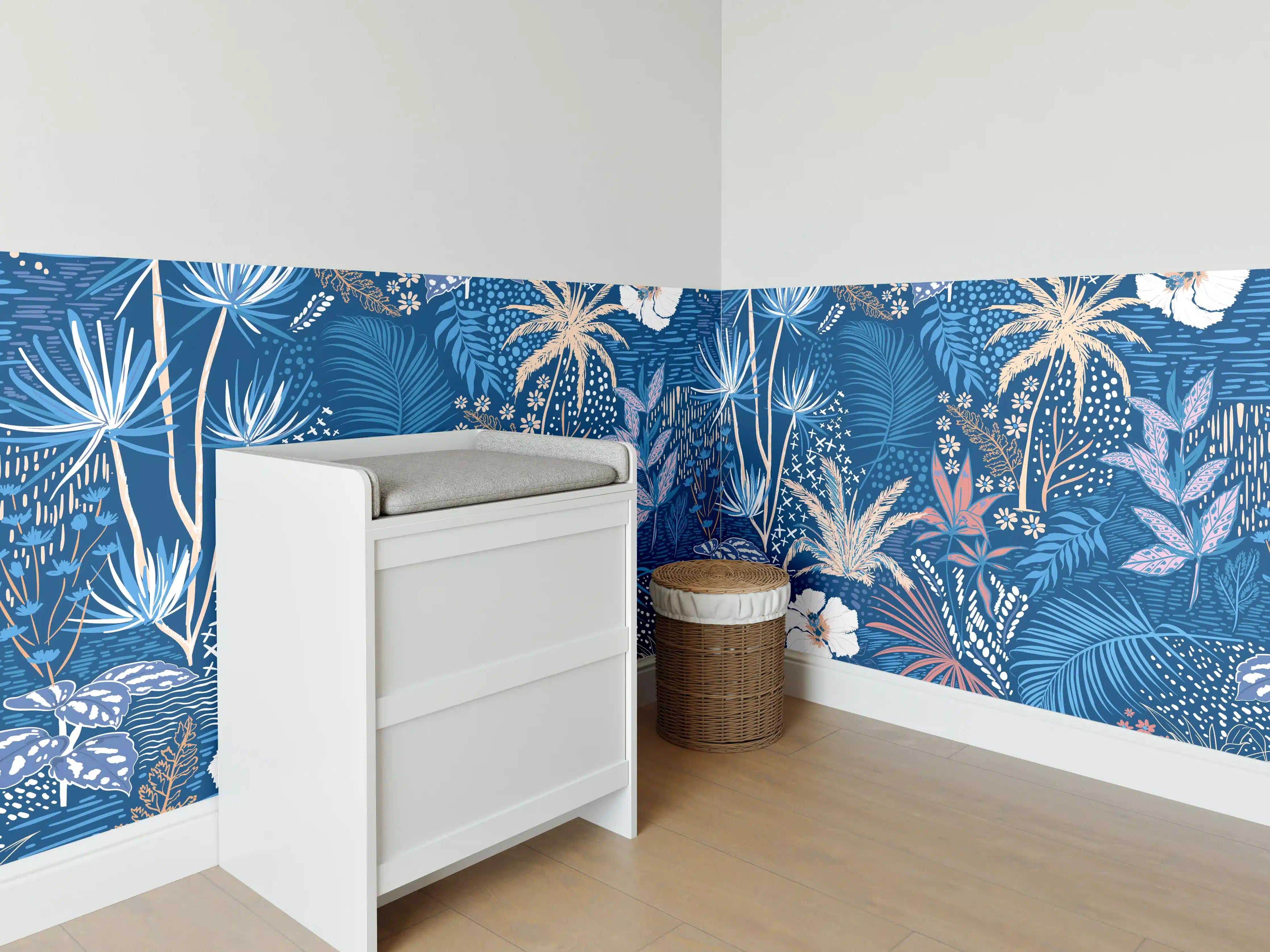 Babyzimmer Wandgestaltung - Tropische Azurblätter