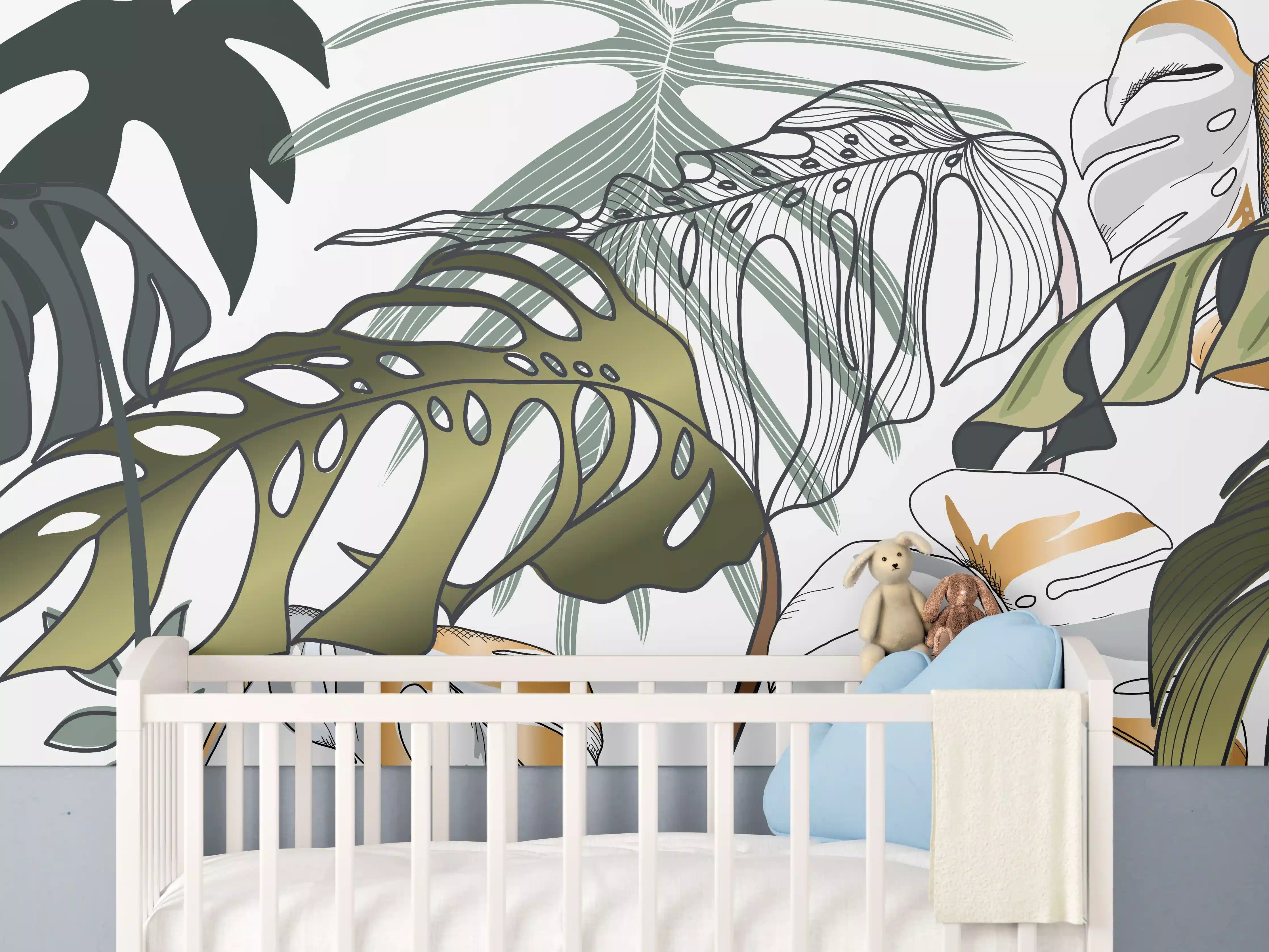 Babyzimmer Wandgestaltung - Tropische Blätter