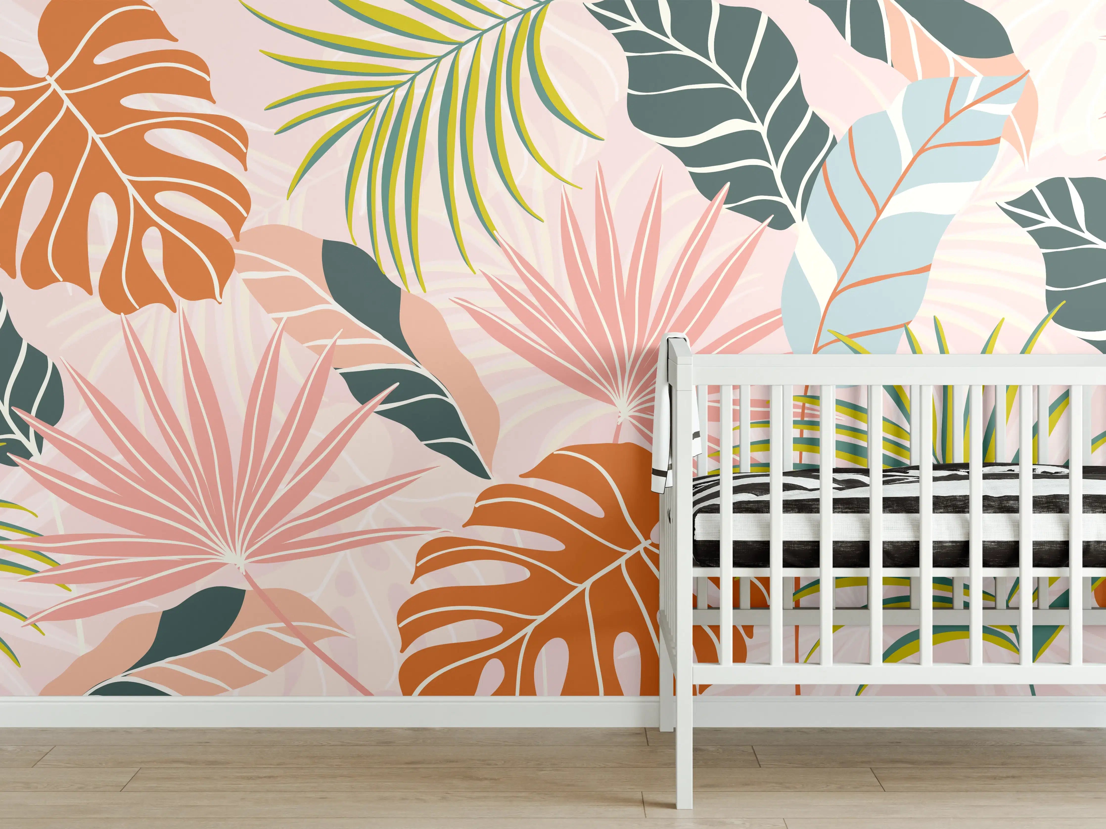 Babyzimmer Wandgestaltung - Tropische Blätter Pastell Tapete