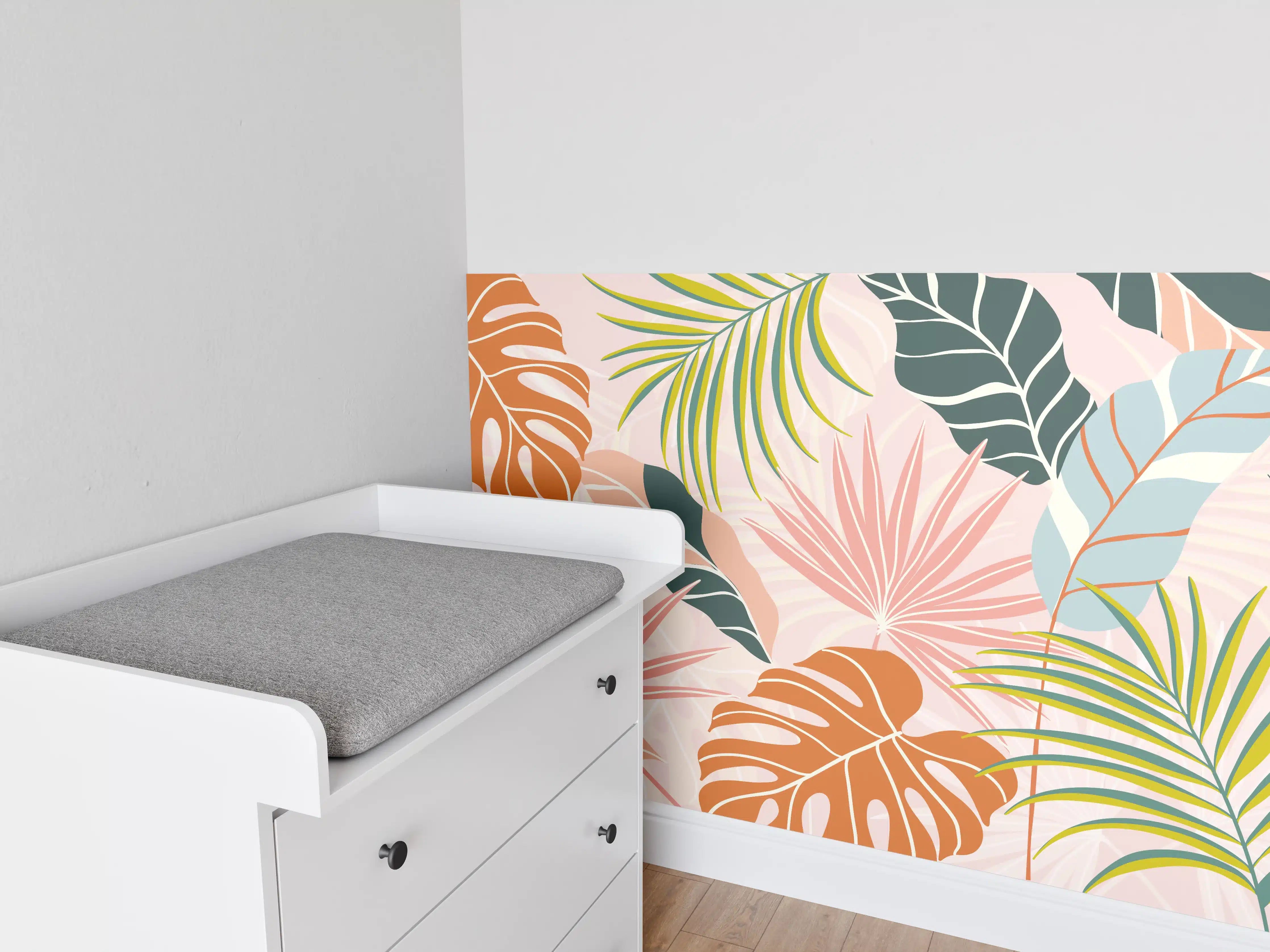 Babyzimmer Wandgestaltung - Tropische Blätter Pastell Tapete