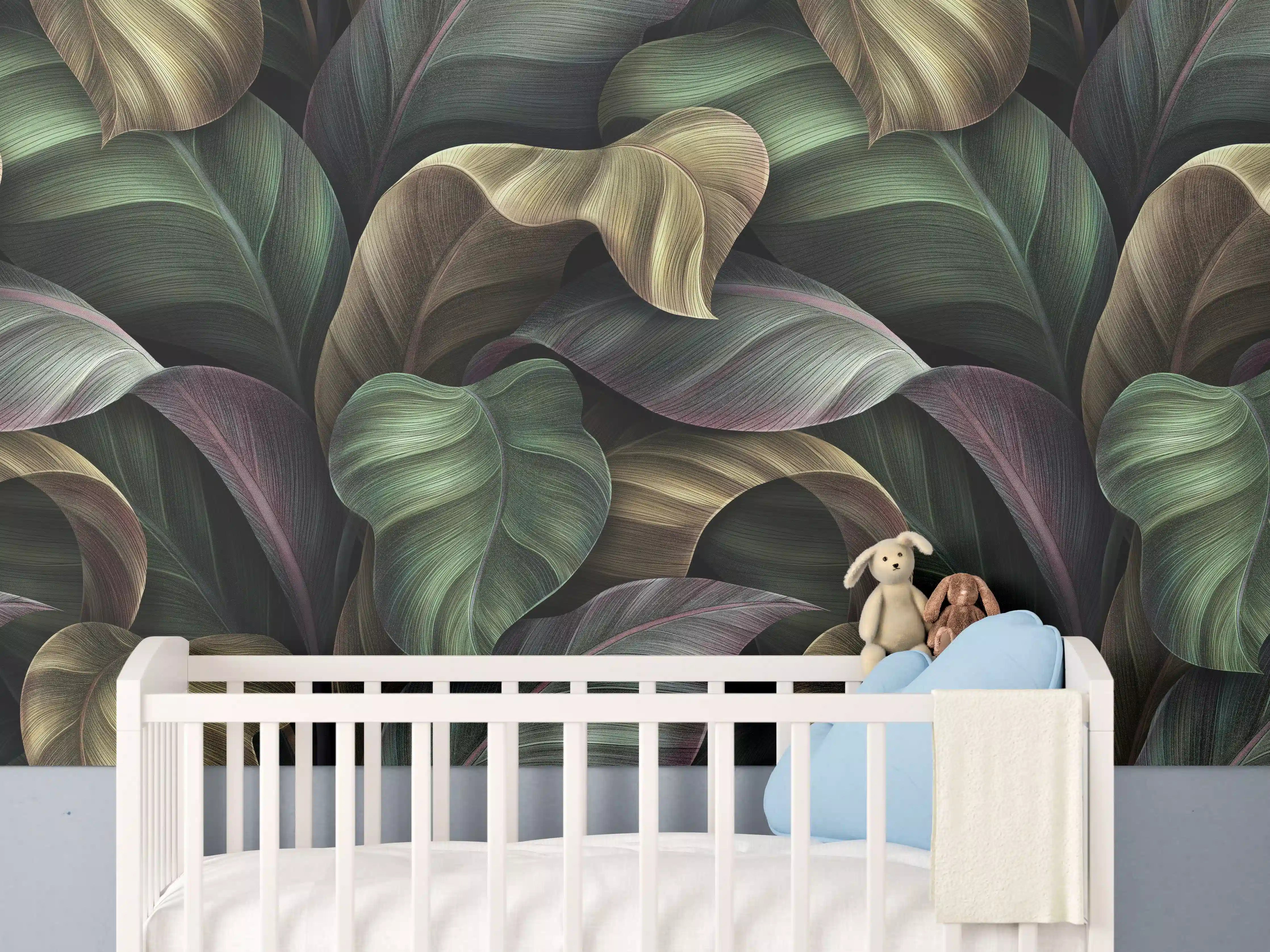 Babyzimmer Wandgestaltung - Tropische Blätter in Gold - Malerei
