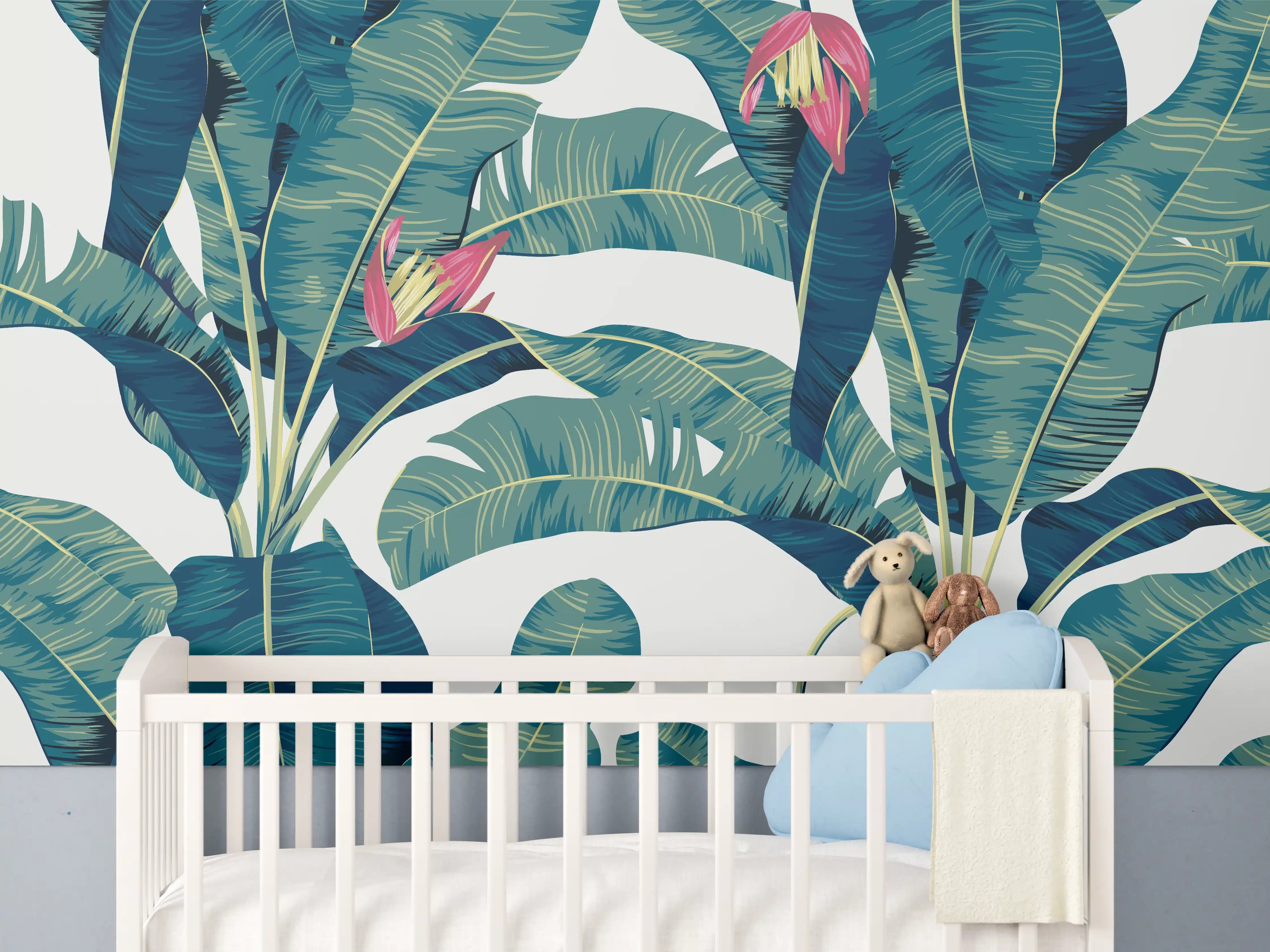Babyzimmer Wandgestaltung - Tropische Blätter in Grün