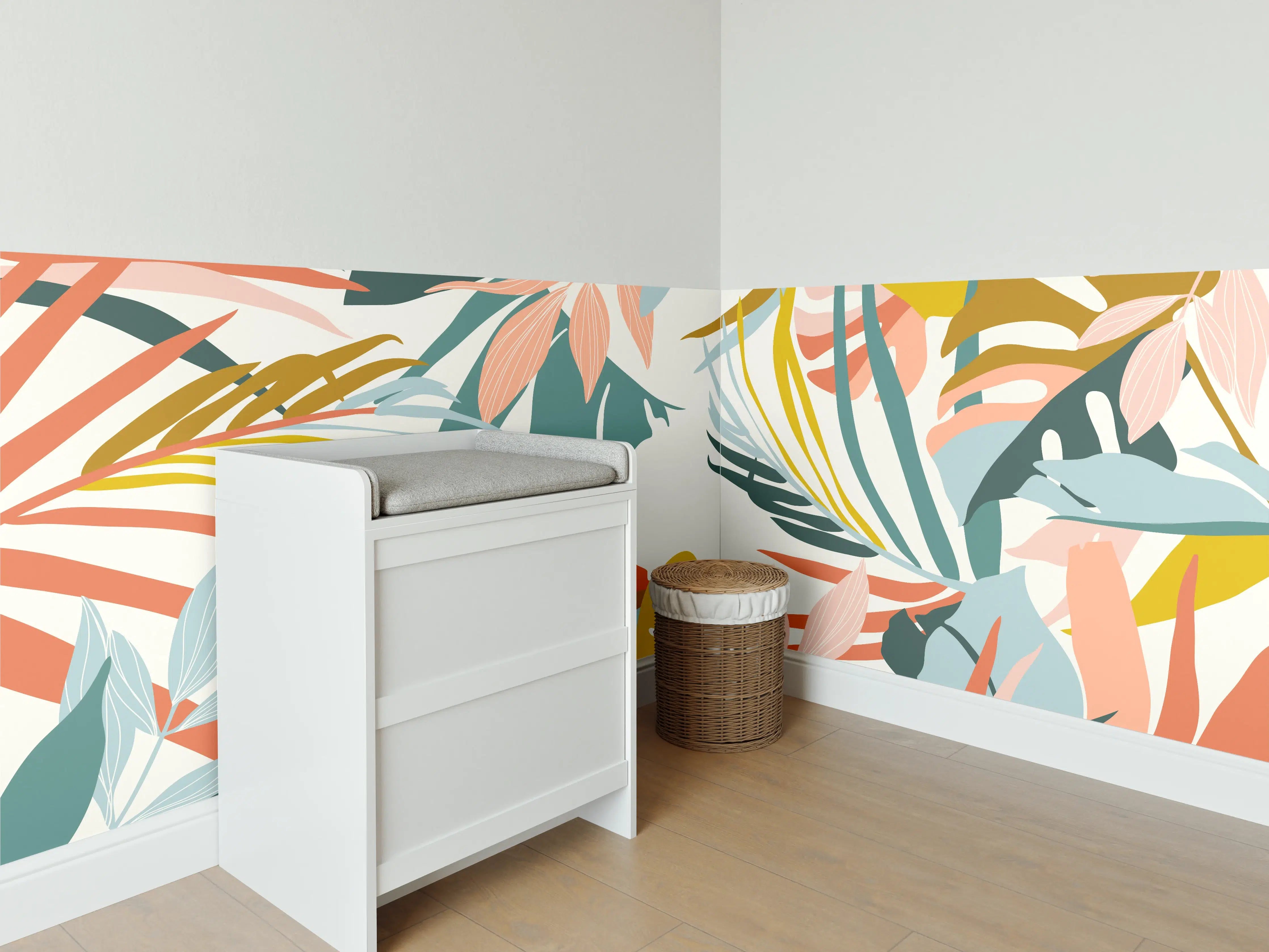 Babyzimmer Wandgestaltung - Tropische Blatt Illustration Pastell