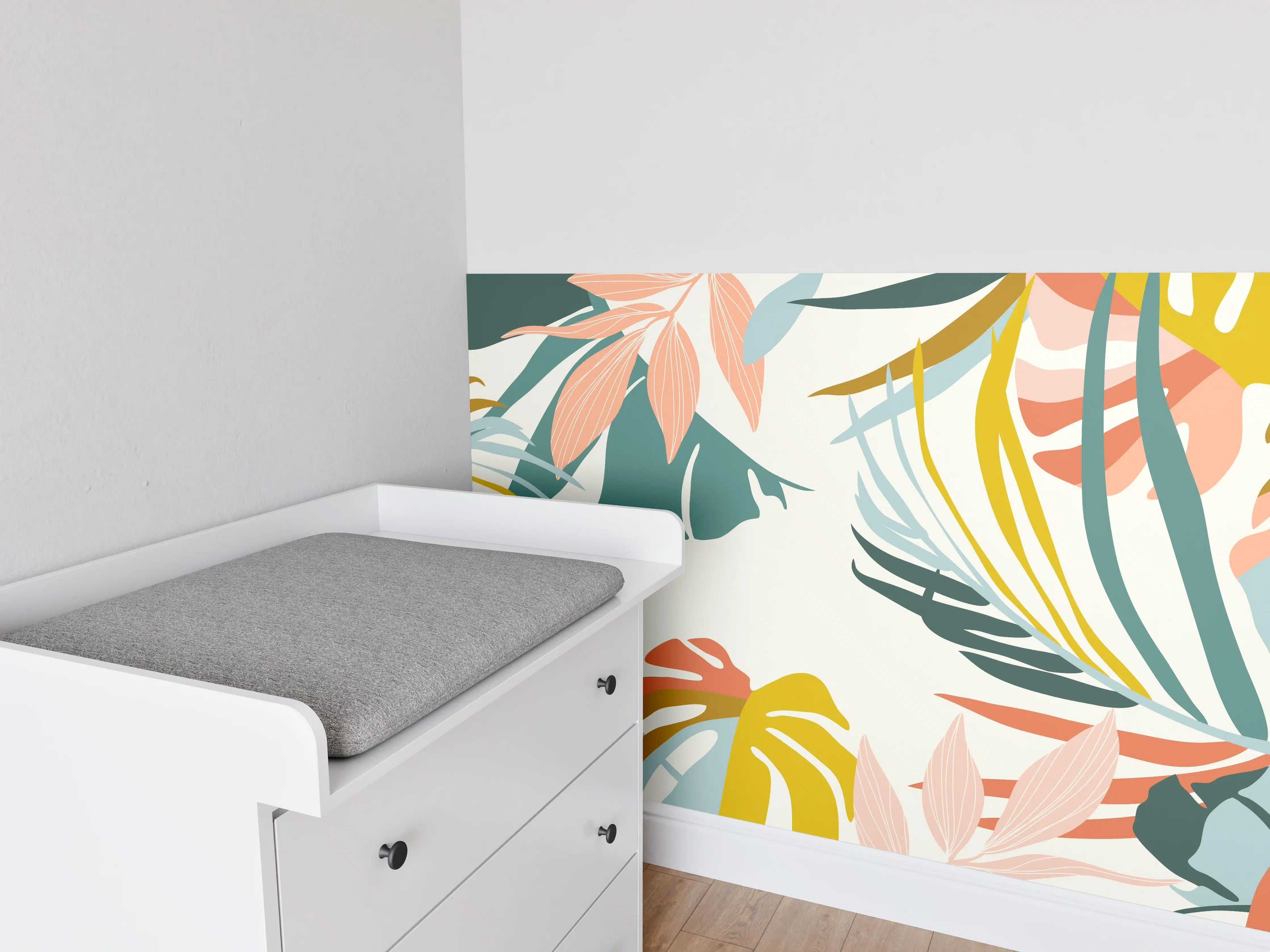 Babyzimmer Wandgestaltung - Tropische Blatt Illustration Pastell