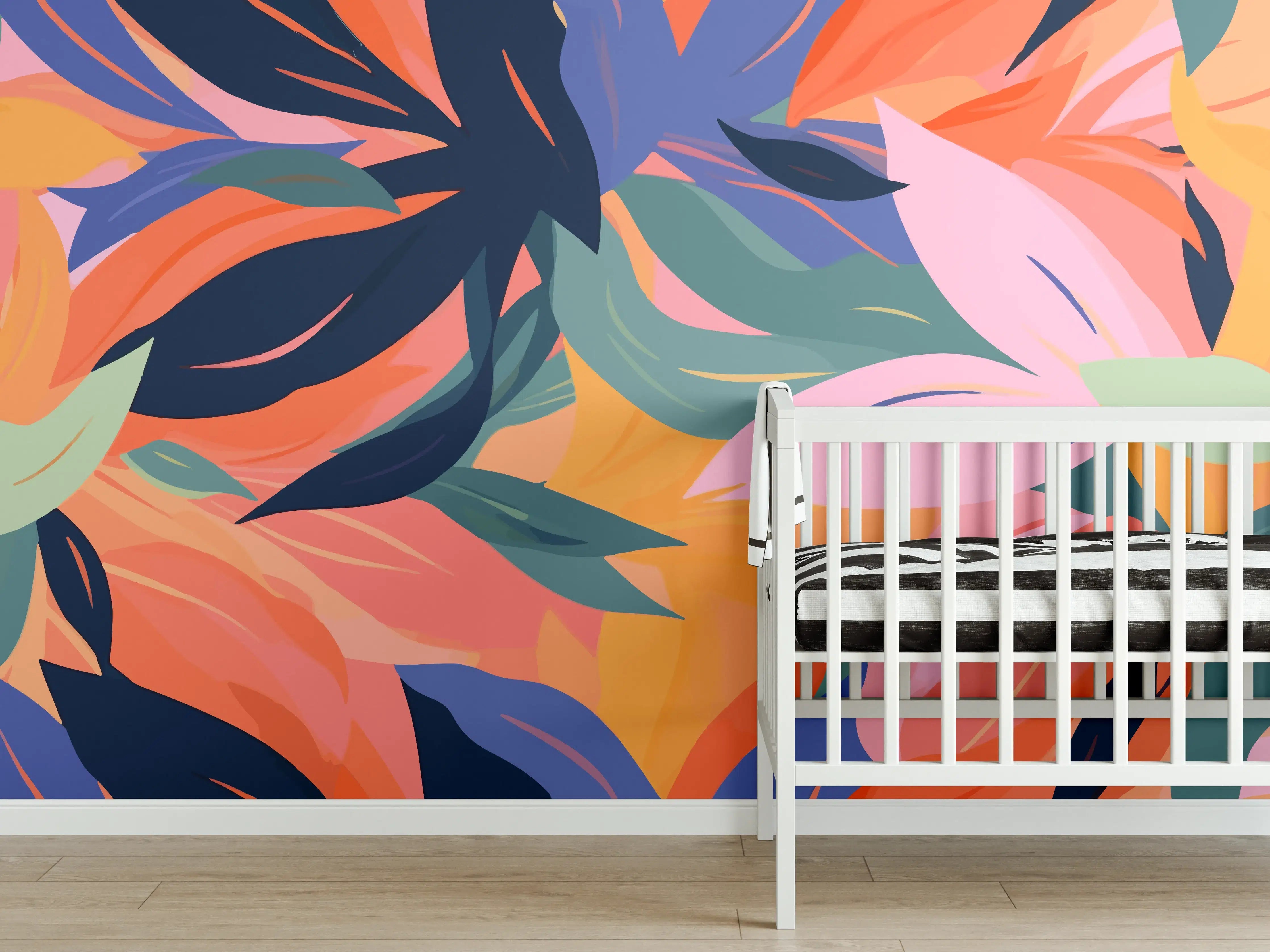 Babyzimmer Wandgestaltung - Tropische Blütenblätter Bunt