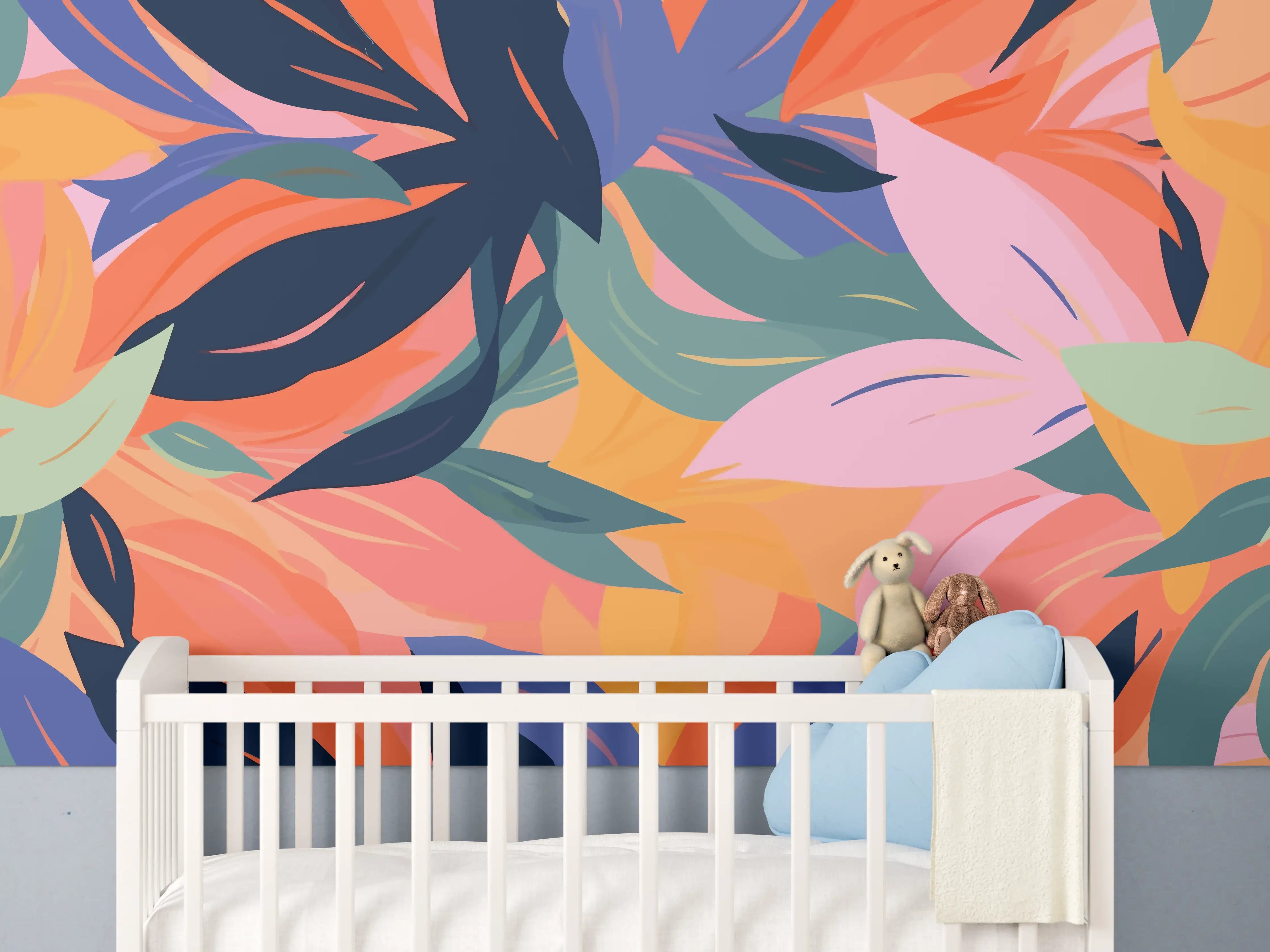 Babyzimmer Wandgestaltung - Tropische Blütenblätter Bunt