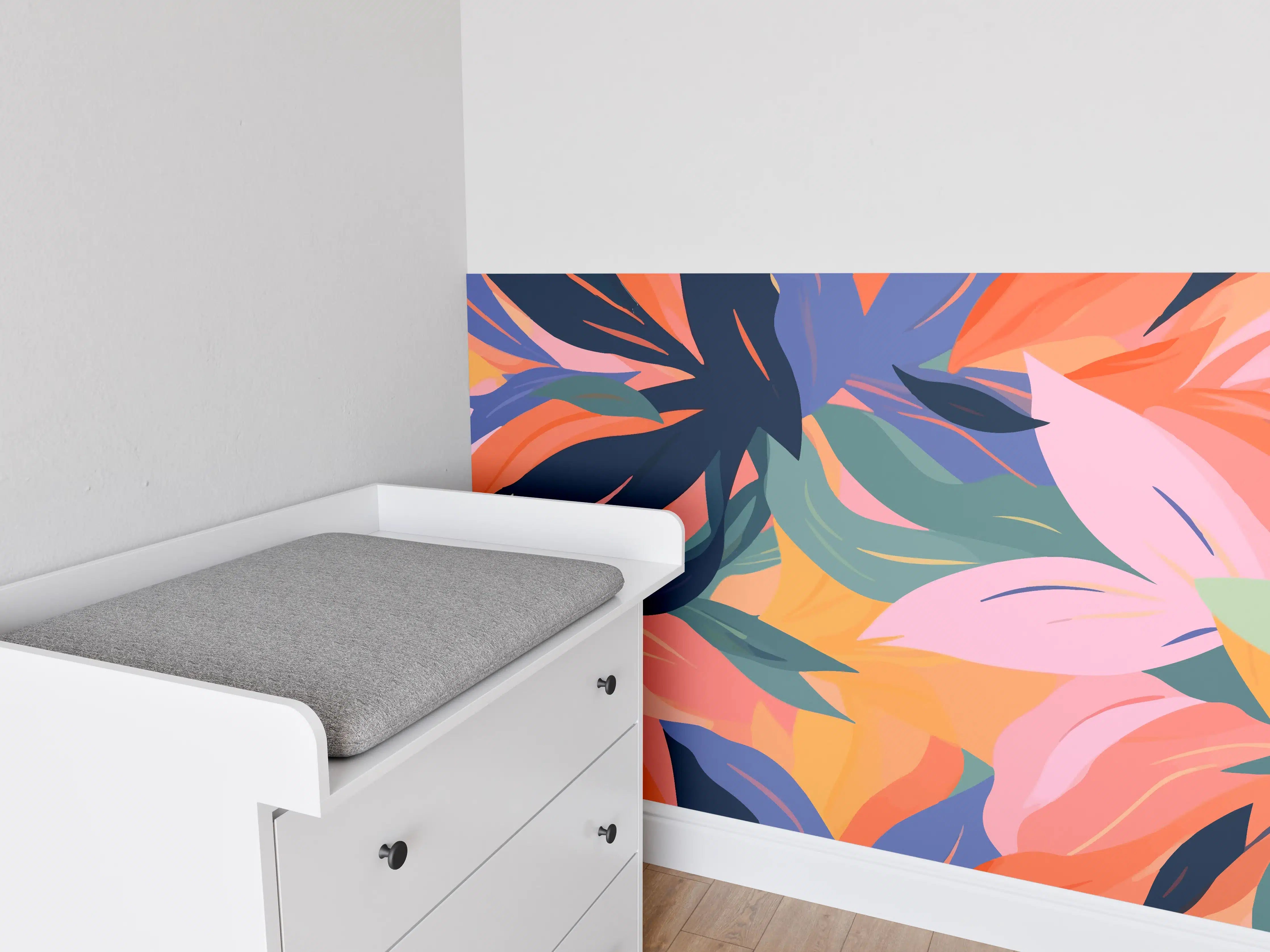 Babyzimmer Wandgestaltung - Tropische Blütenblätter Bunt