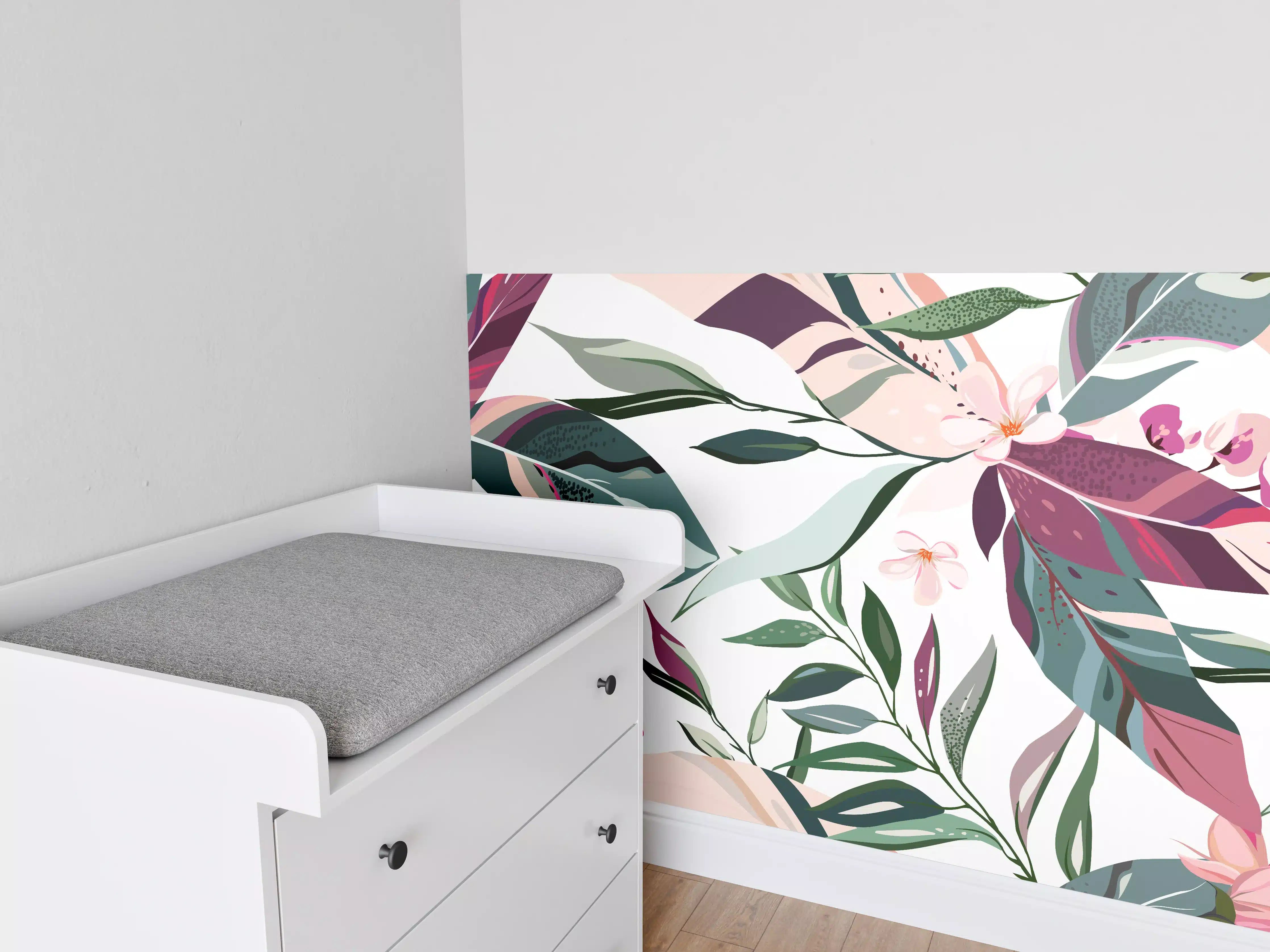 Babyzimmer Wandgestaltung - Tropische Blumenkunst