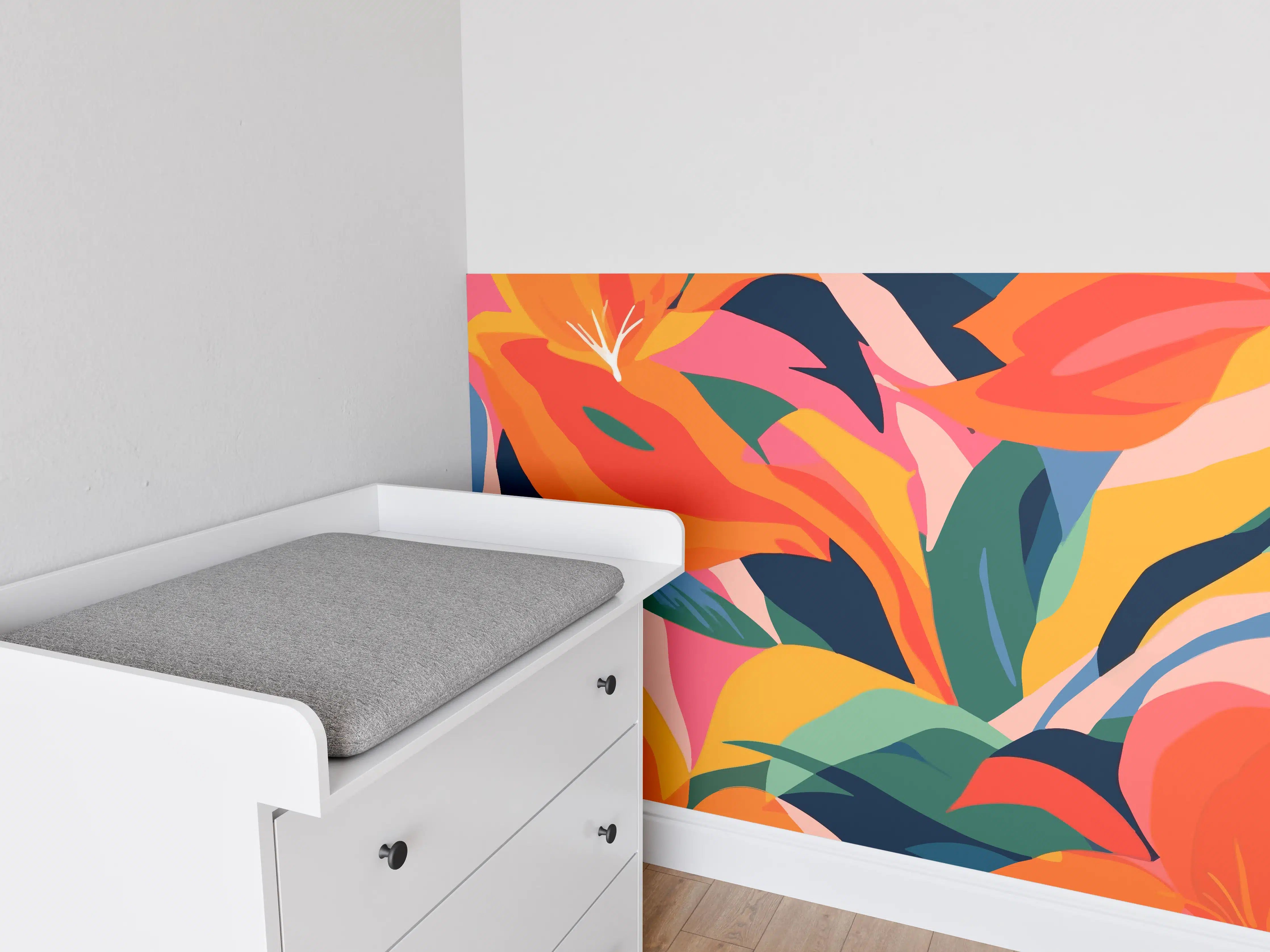 Babyzimmer Wandgestaltung - Tropische Bunte Blumenillustration
