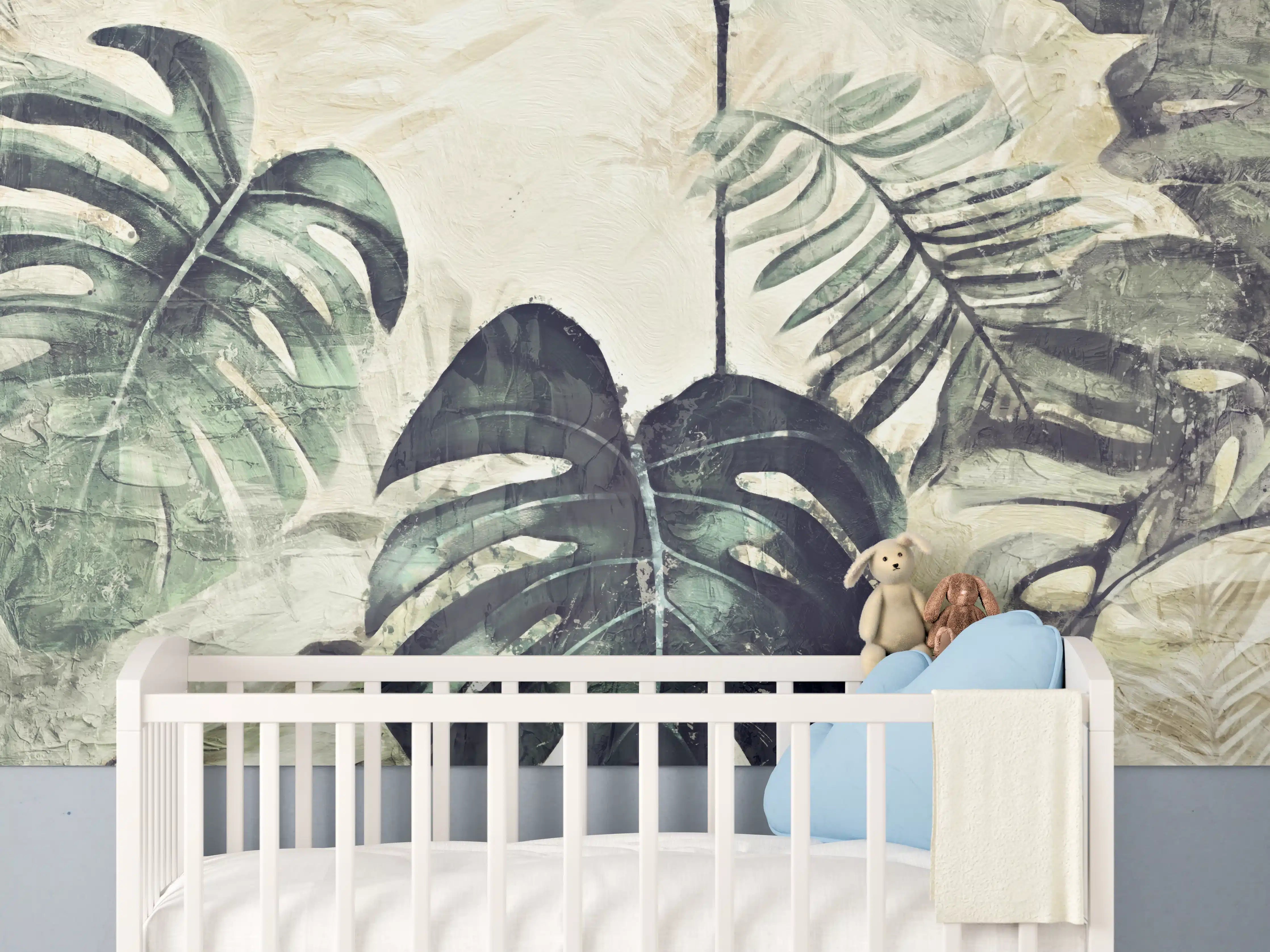 Babyzimmer Wandgestaltung - Tropische Dschungel-Grün-Kunst