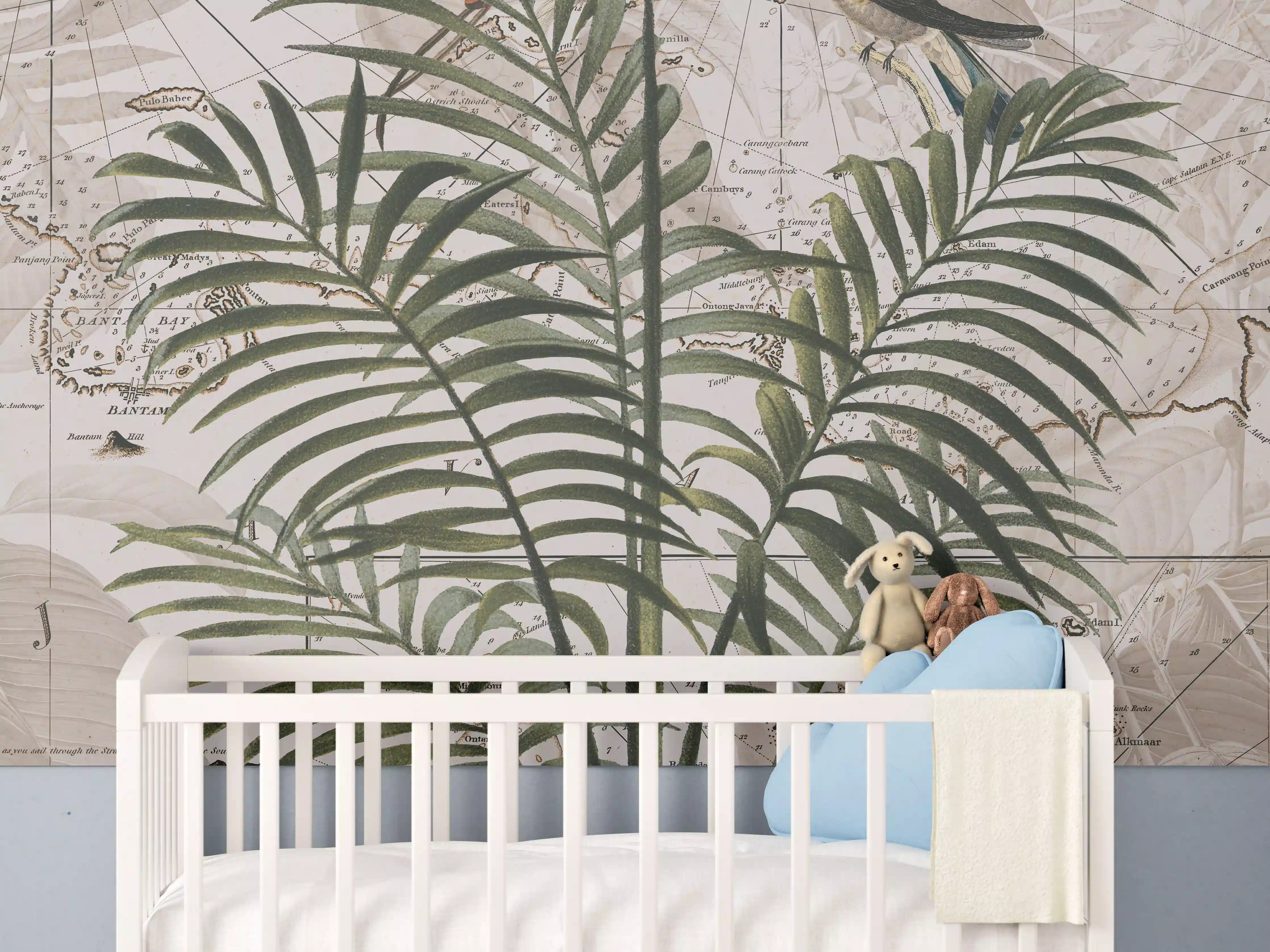 Babyzimmer Wandgestaltung - Tropische Dschungel Kartenwandkunst