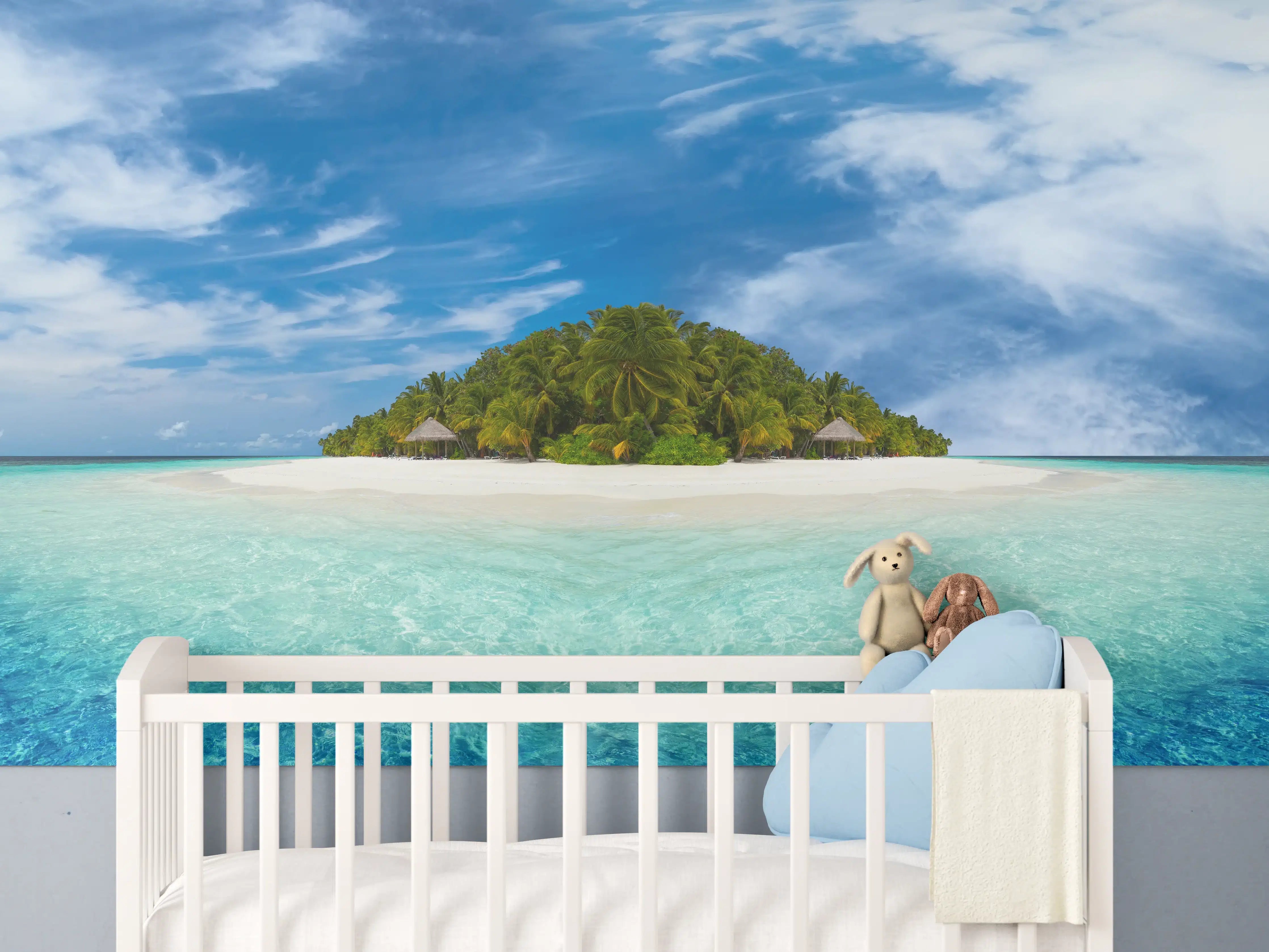 Babyzimmer Wandgestaltung - Tropische Insel mit Kokospalmen