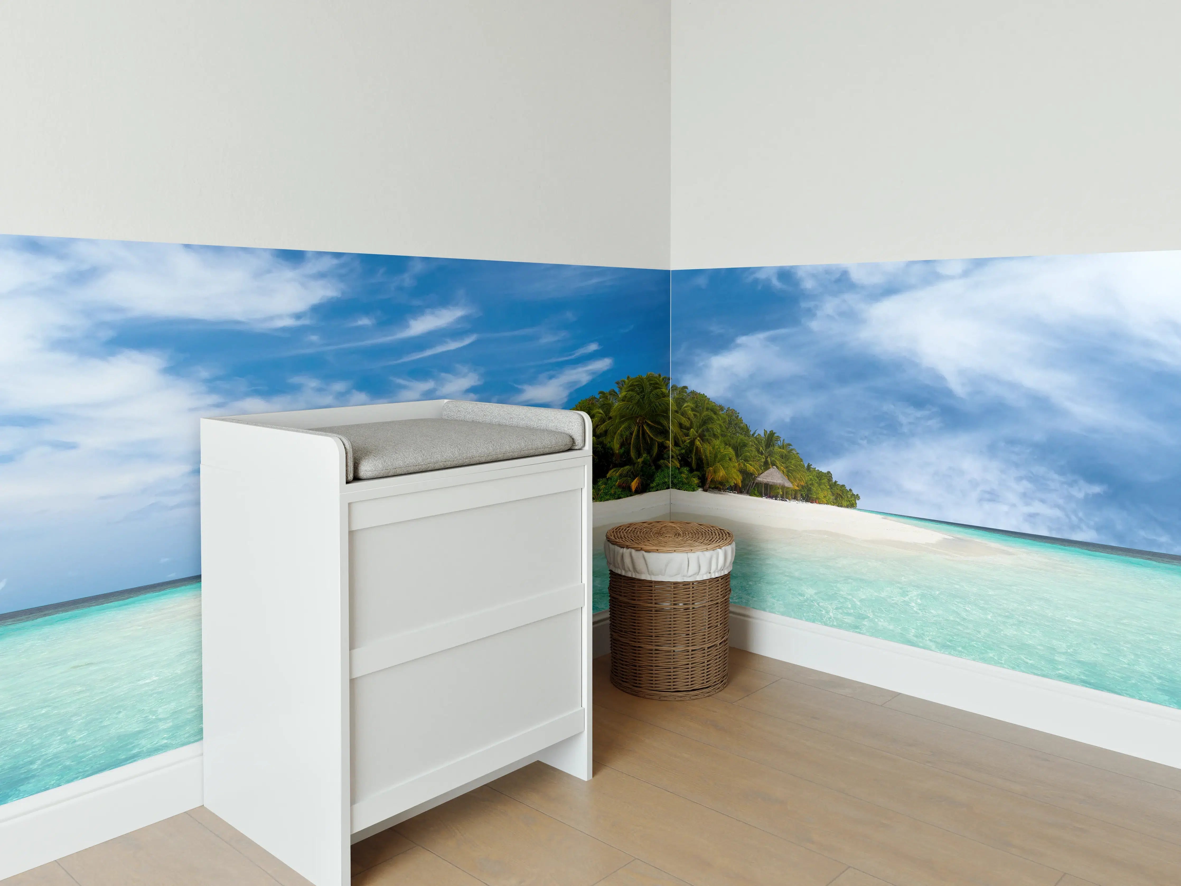 Babyzimmer Wandgestaltung - Tropische Insel mit Kokospalmen