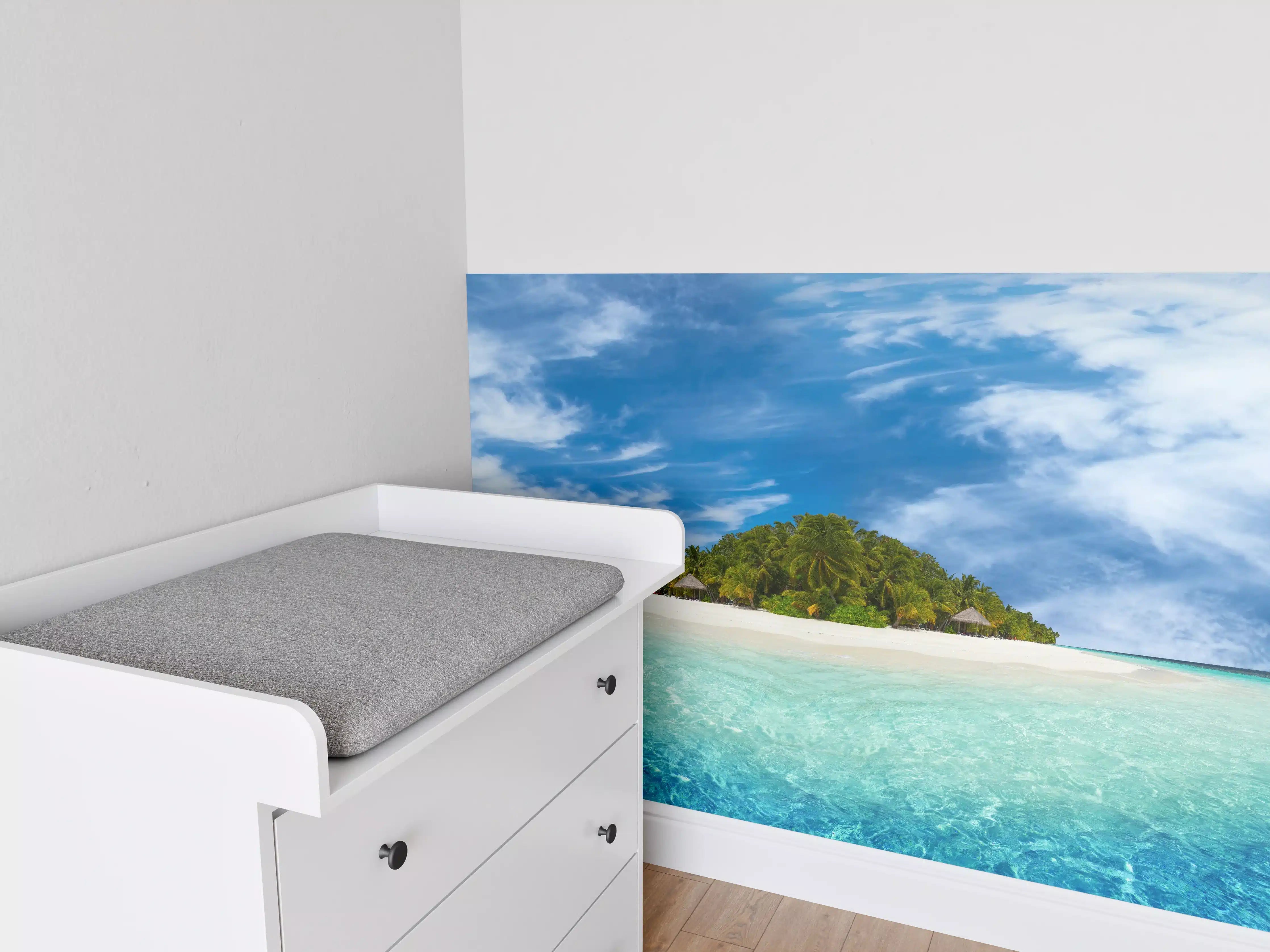 Babyzimmer Wandgestaltung - Tropische Insel mit Kokospalmen