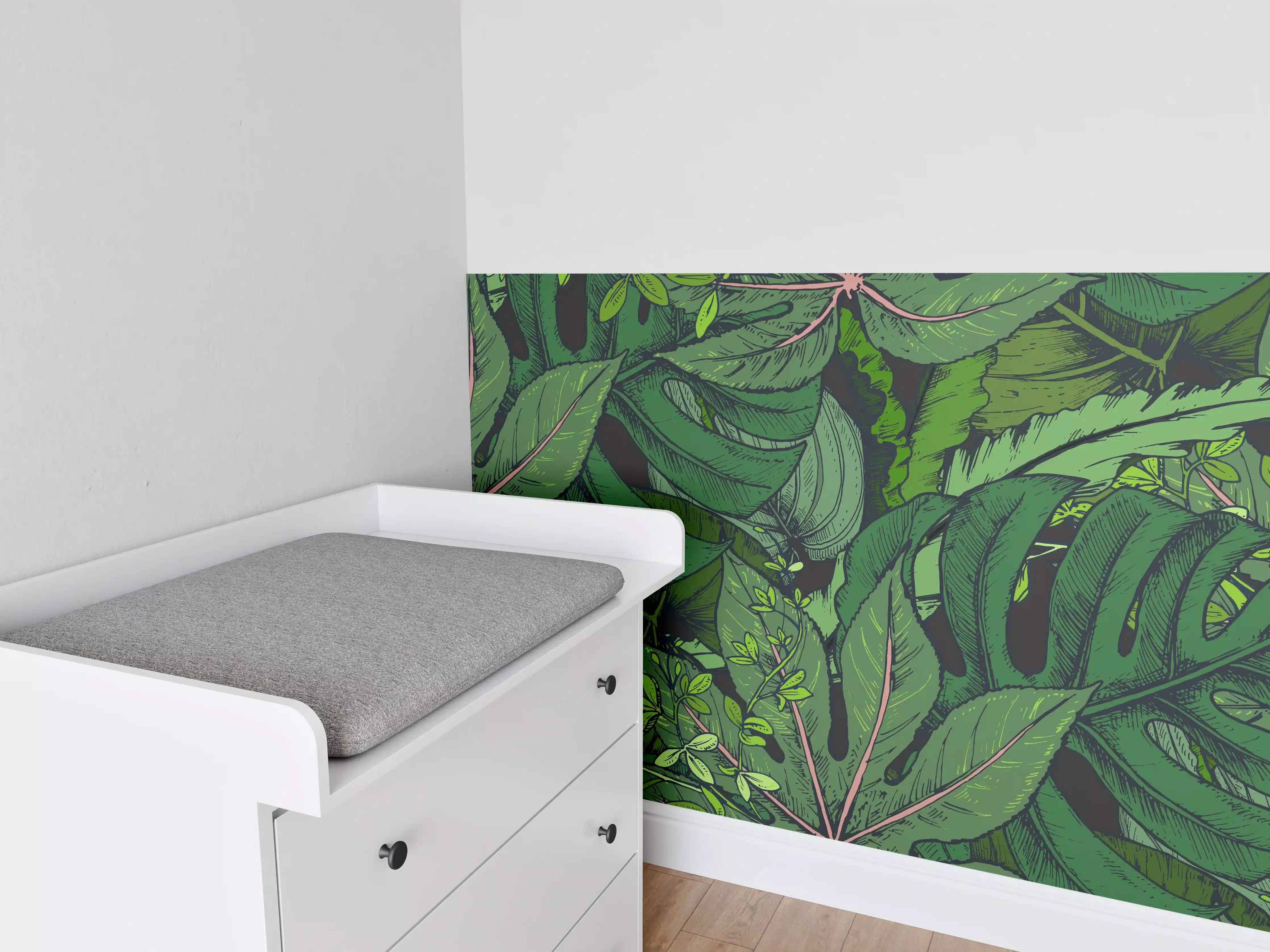 Babyzimmer Wandgestaltung - Tropische Monstera-Blätter Grün