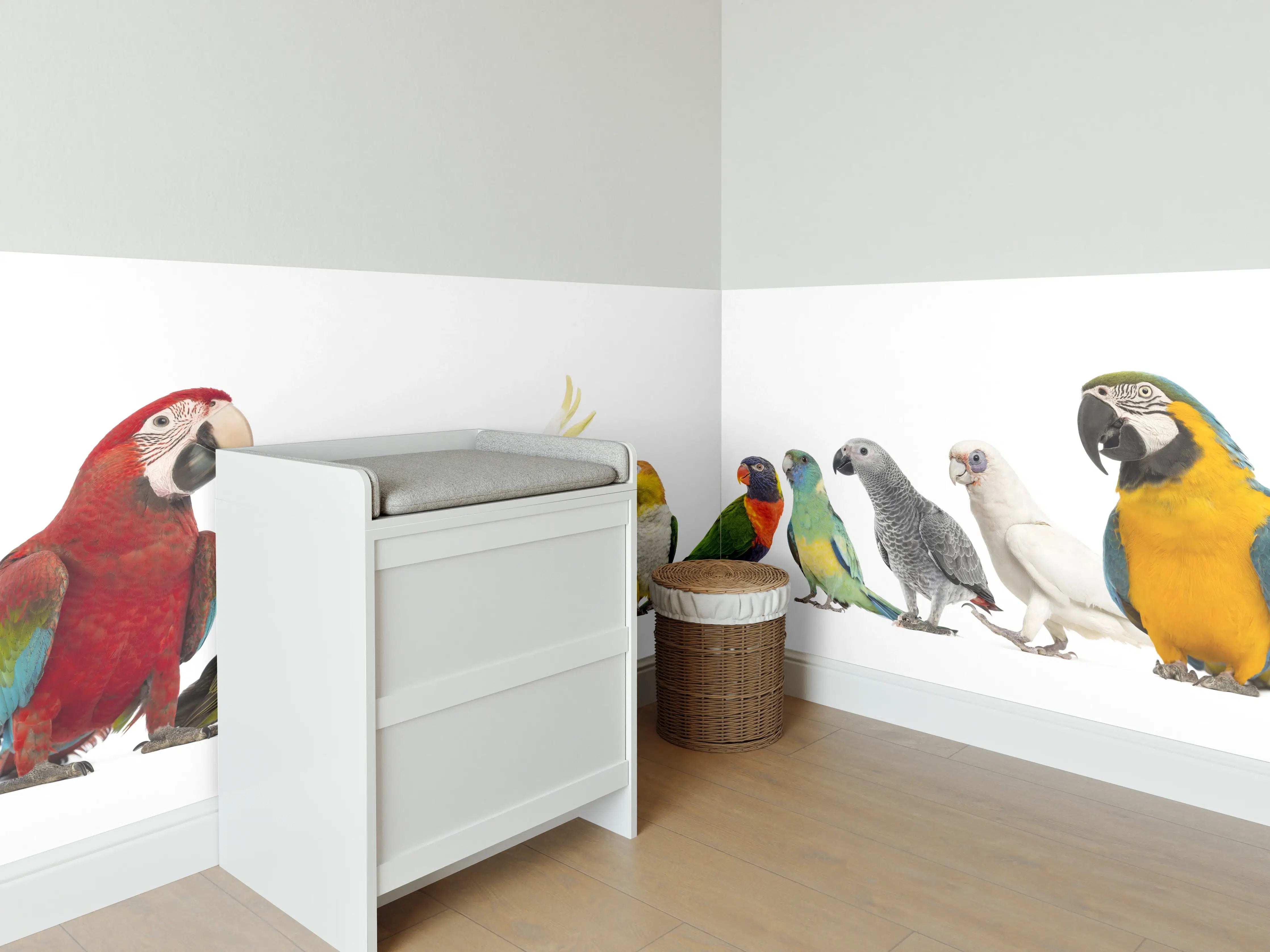 Babyzimmer Wandgestaltung - Tropische Papageien - Exotisch
