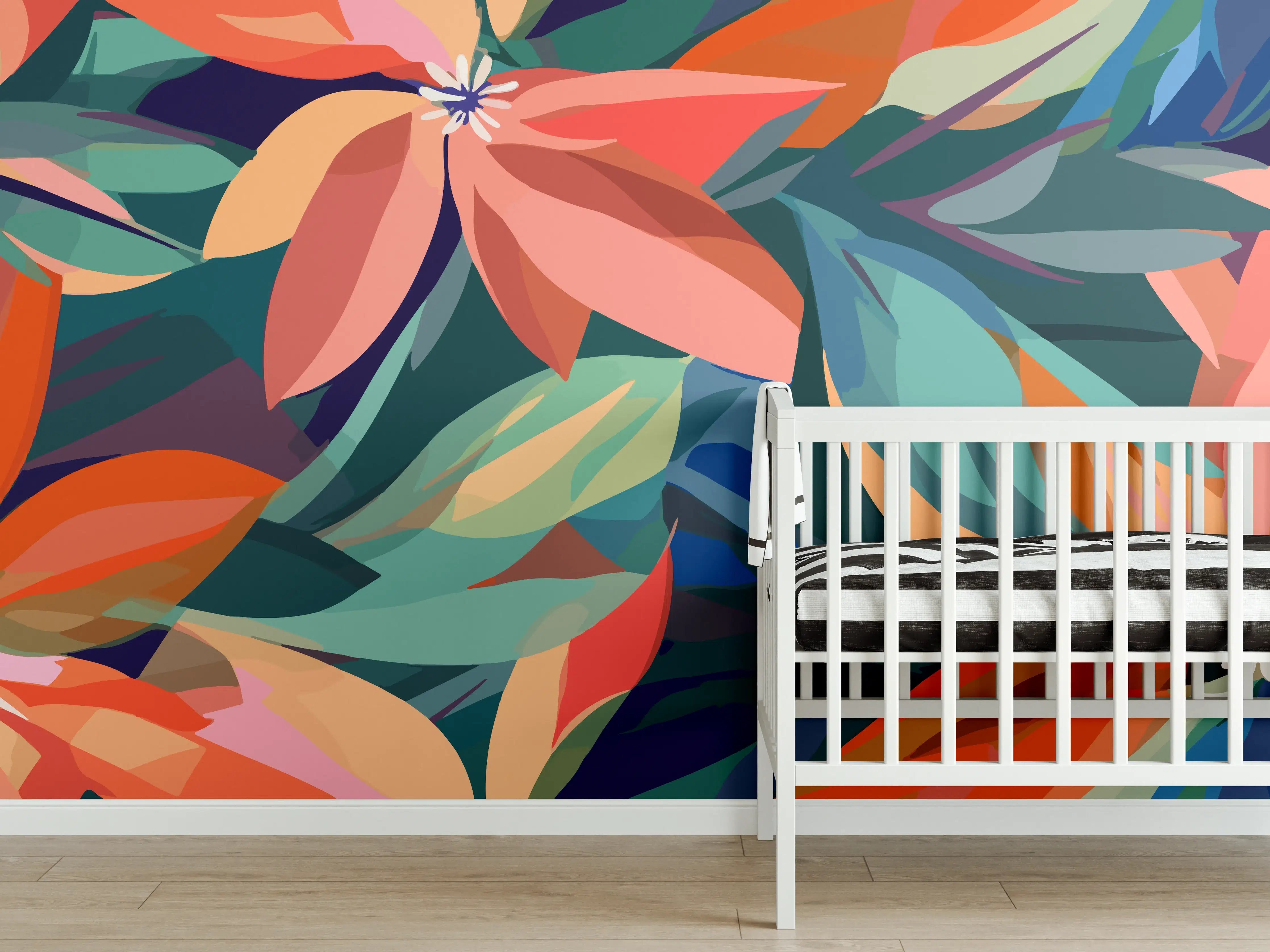 Babyzimmer Wandgestaltung - Tropische Petals Koralle-Grün