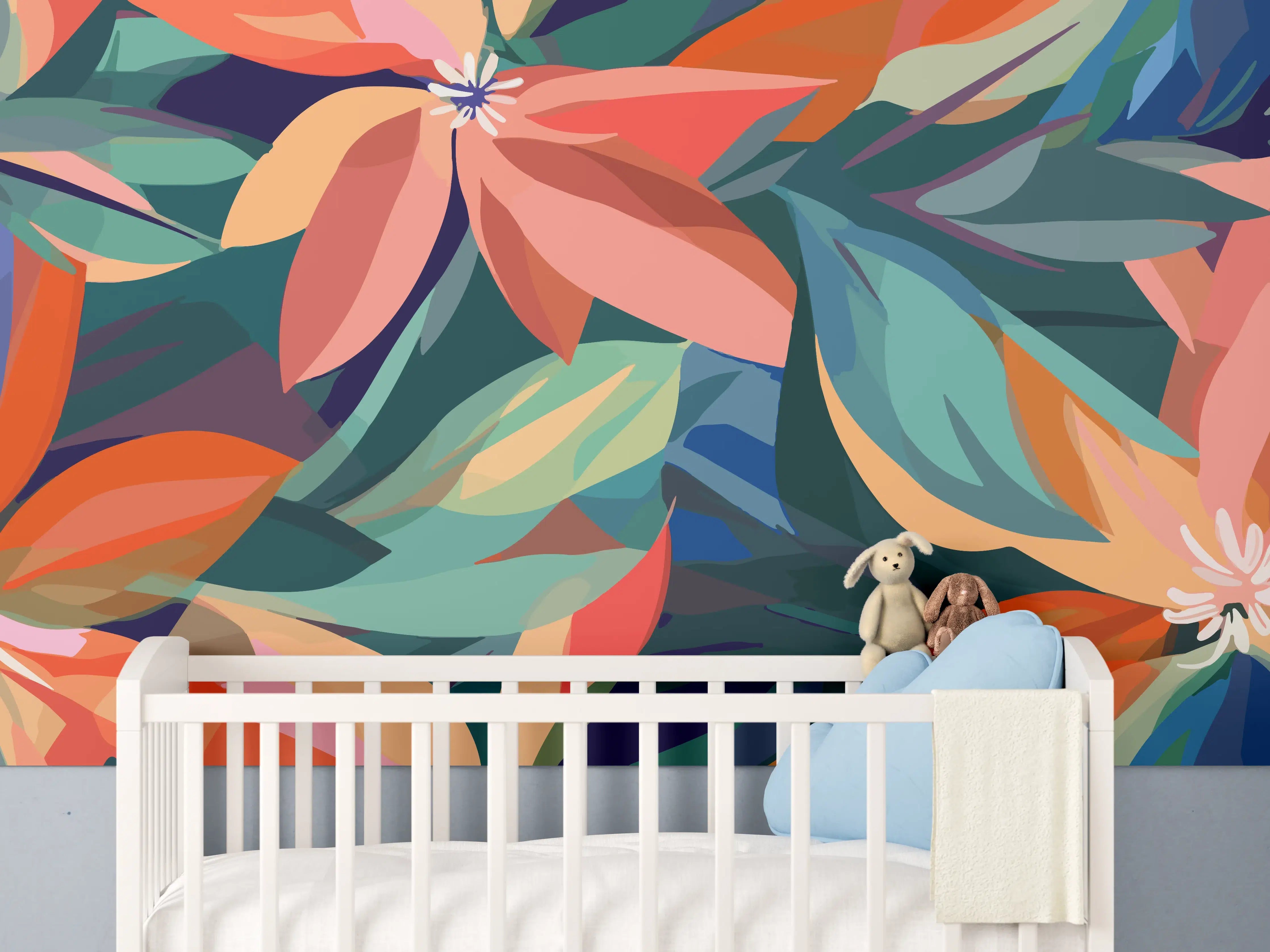 Babyzimmer Wandgestaltung - Tropische Petals Koralle-Grün