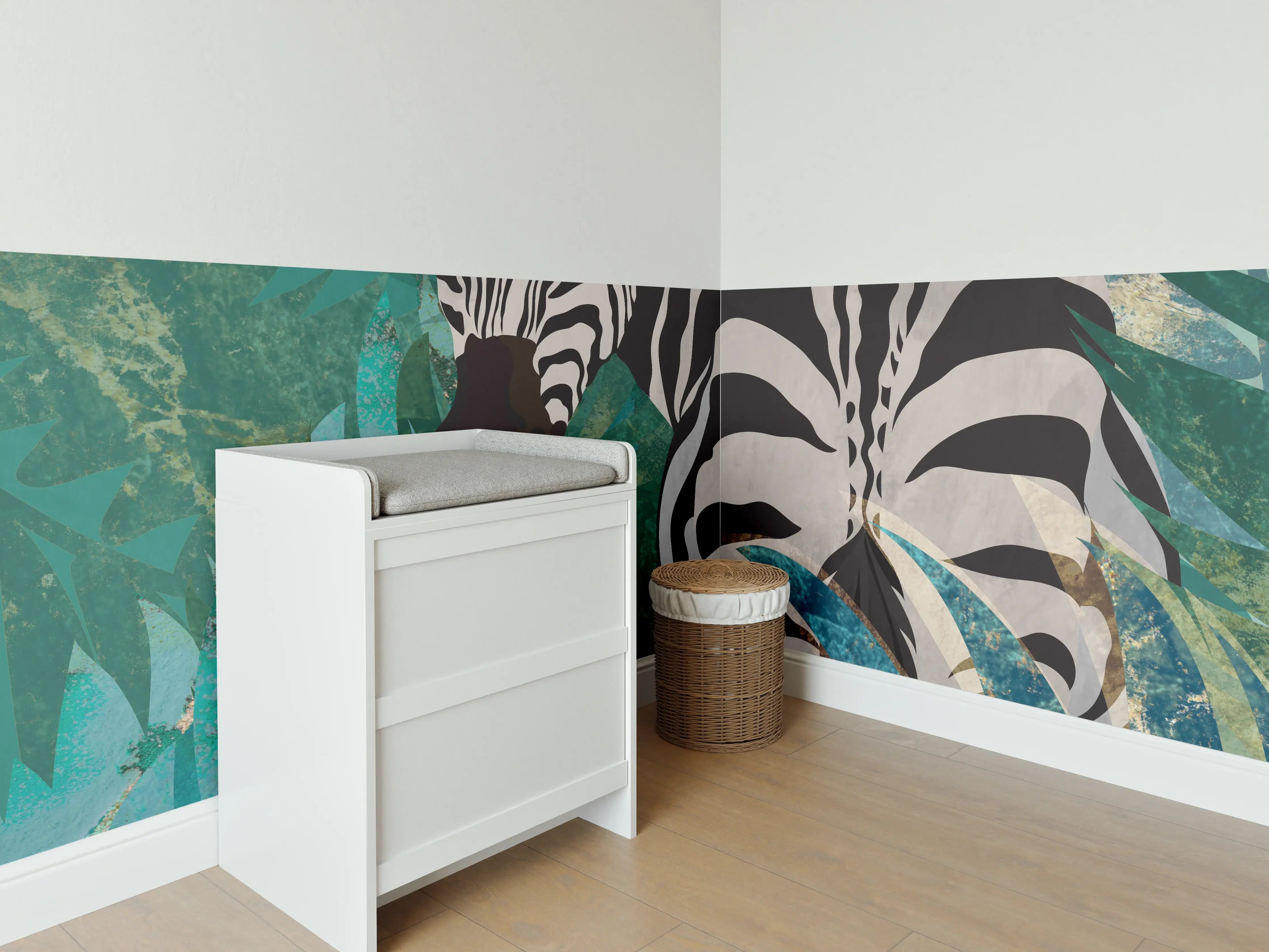 Babyzimmer Wandgestaltung - Tropische Zeichnung - Zebra