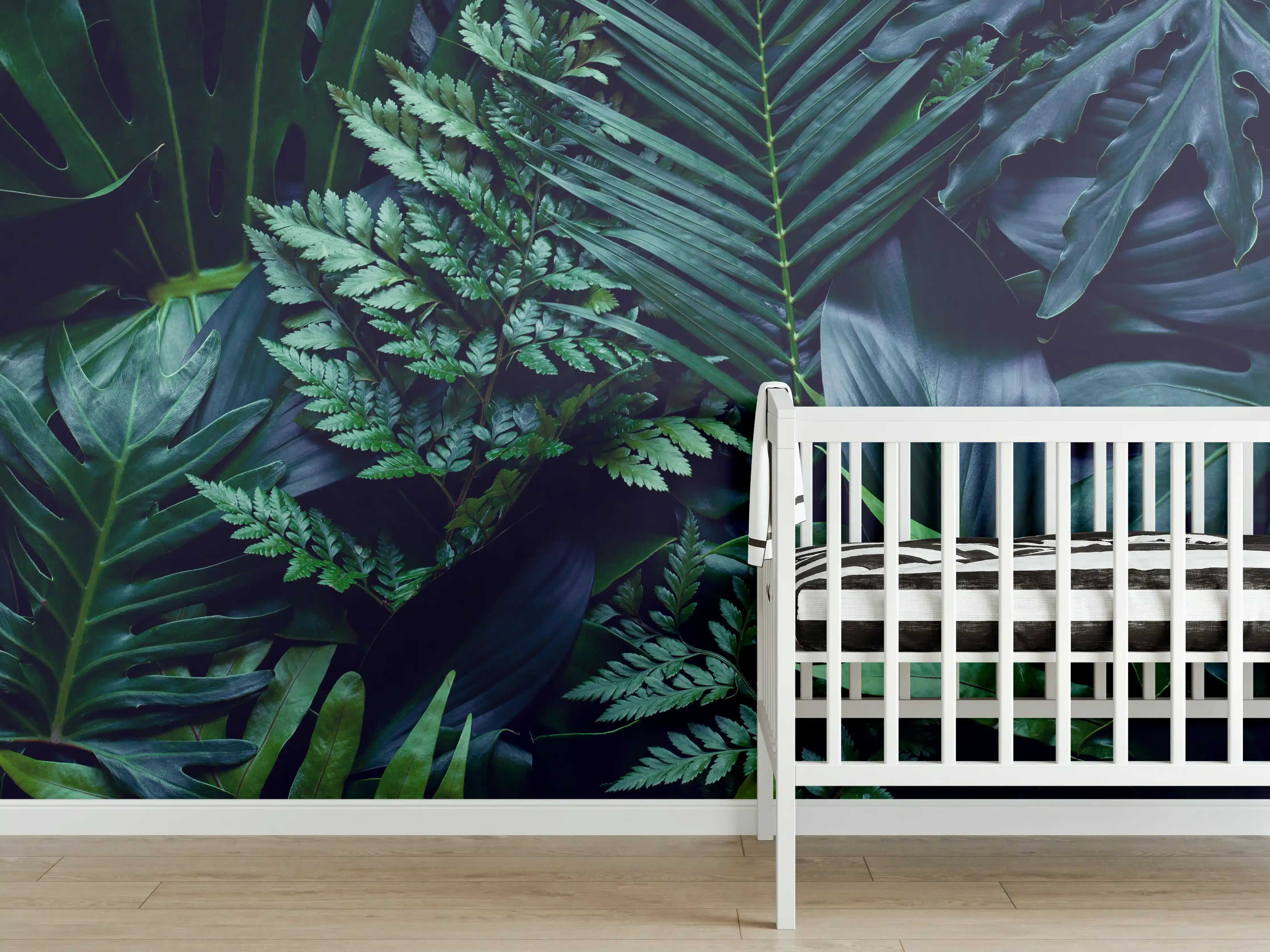 Babyzimmer Wandgestaltung - Tropischen grüne Blätter bei Nacht