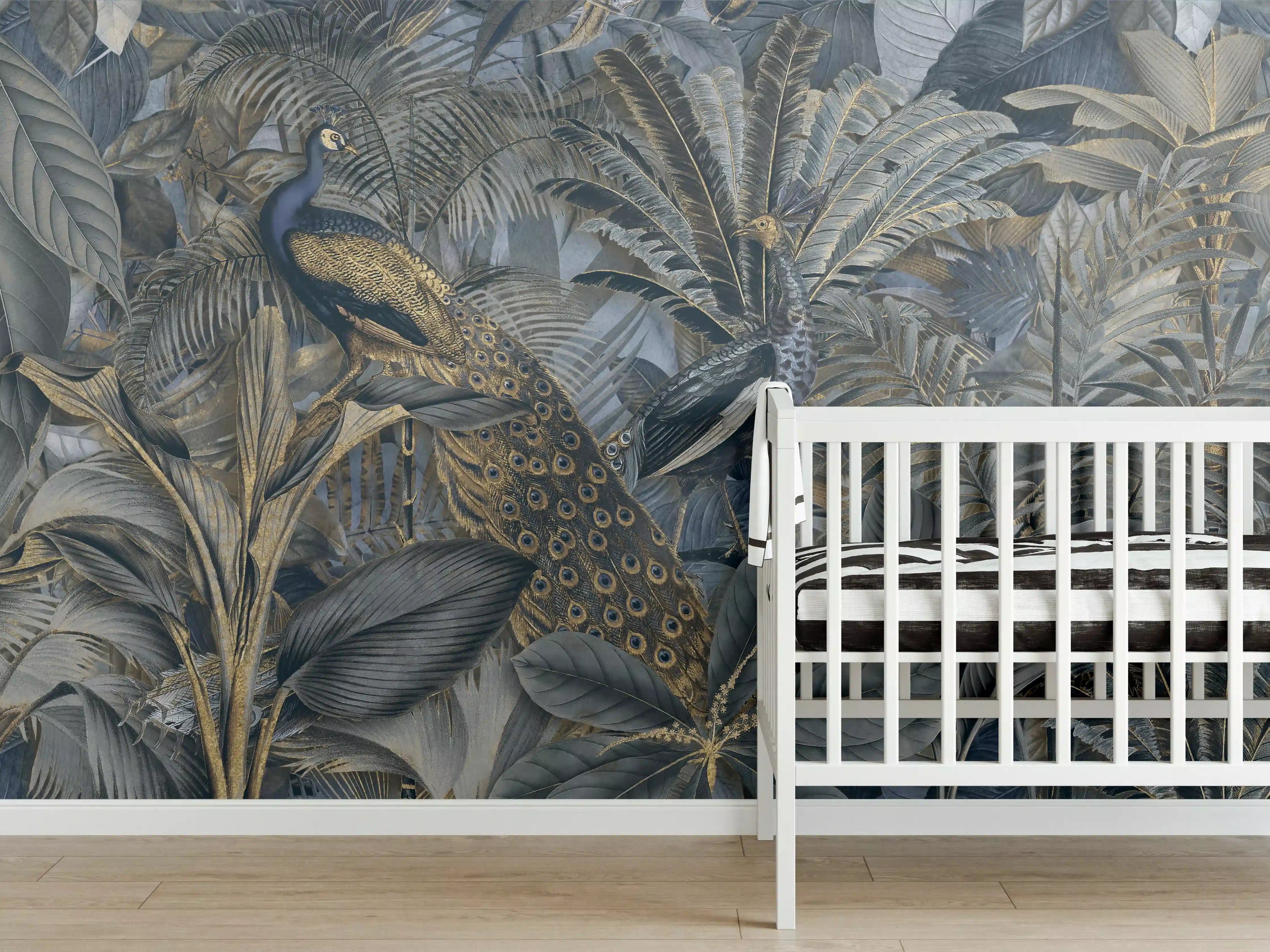 Babyzimmer Wandgestaltung - Tropischer Garten - Pfau