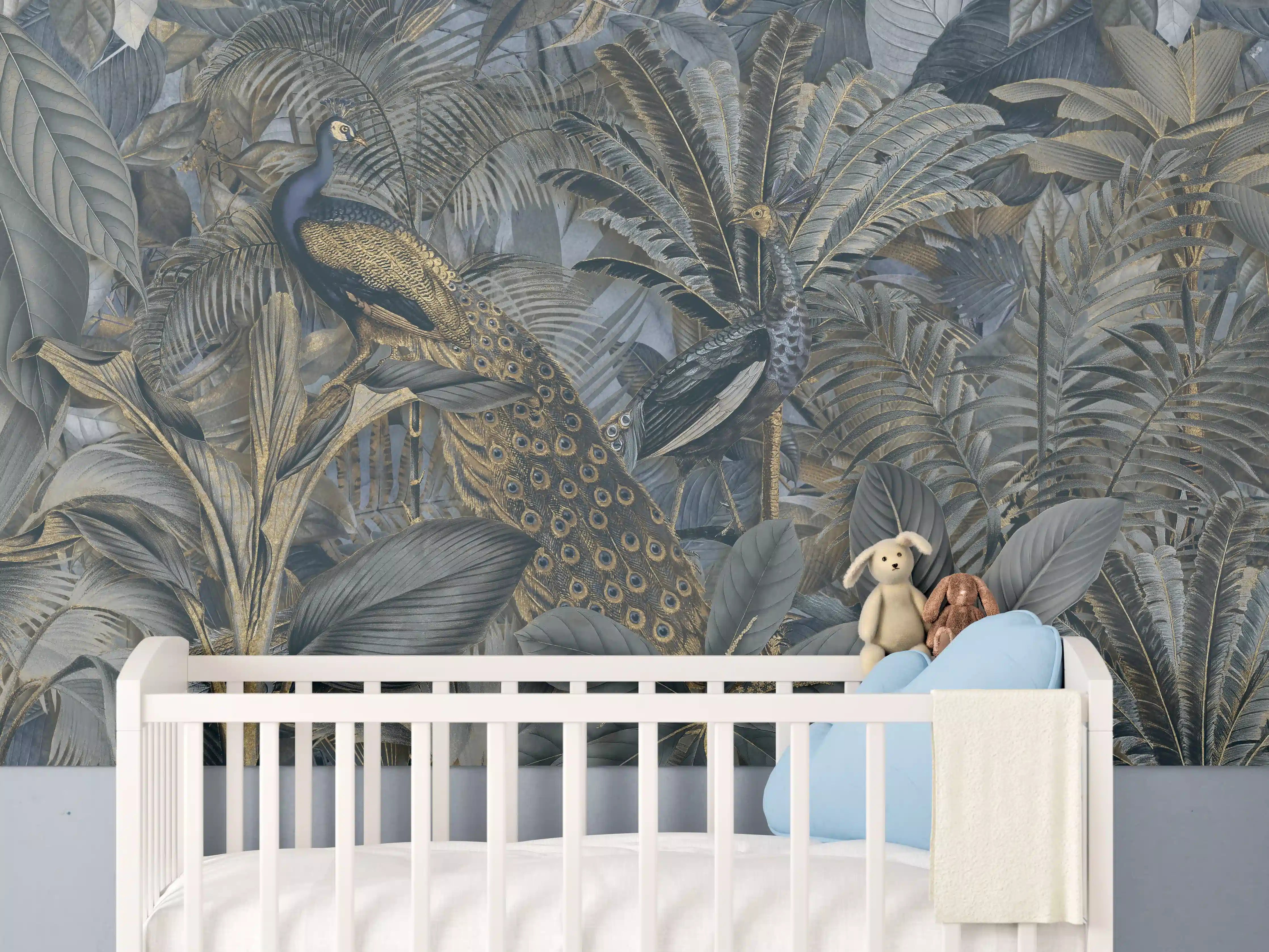 Babyzimmer Wandgestaltung - Tropischer Garten - Pfau