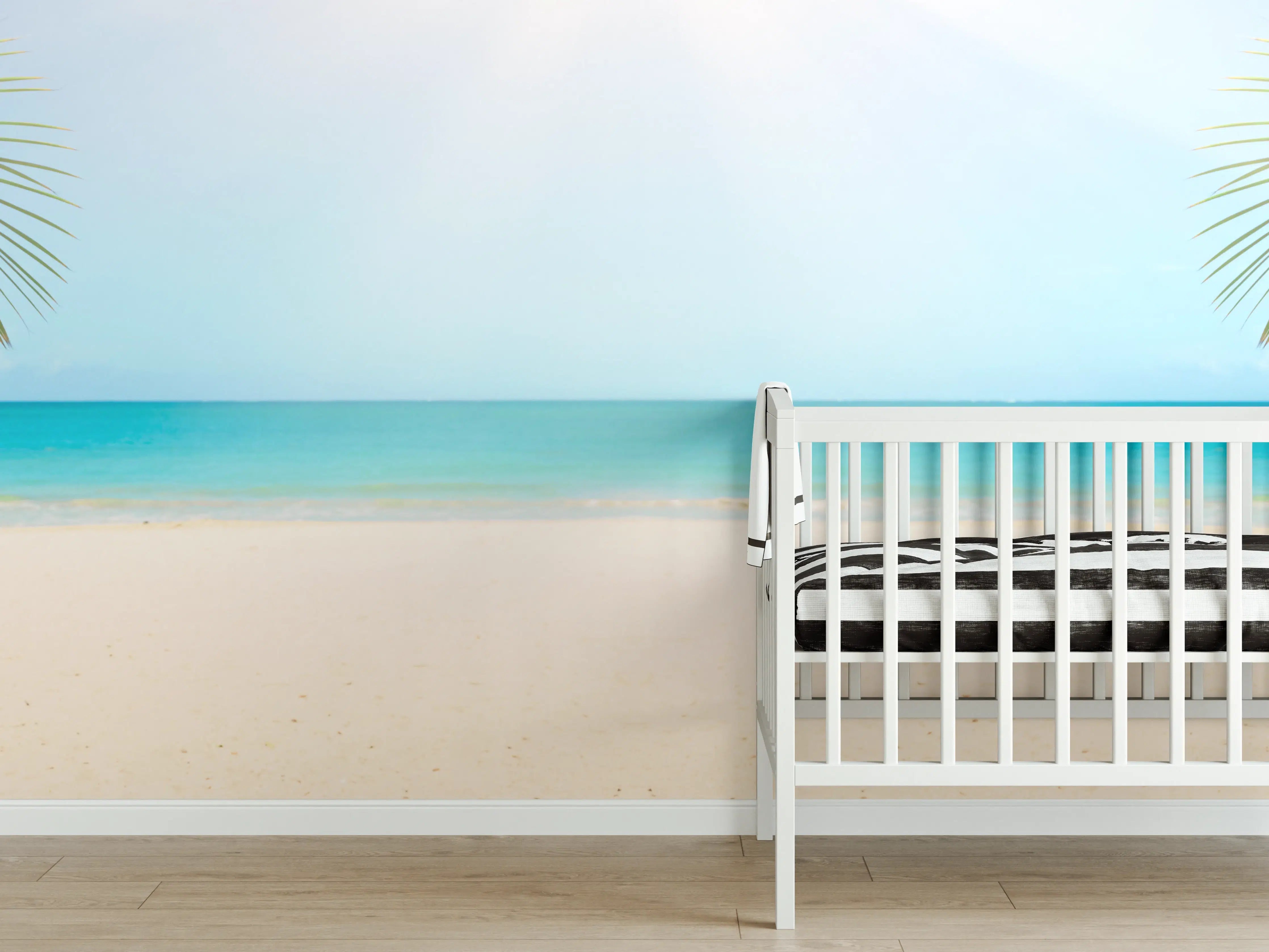 Babyzimmer Wandgestaltung - Tropischer Strand mit Palmenansicht