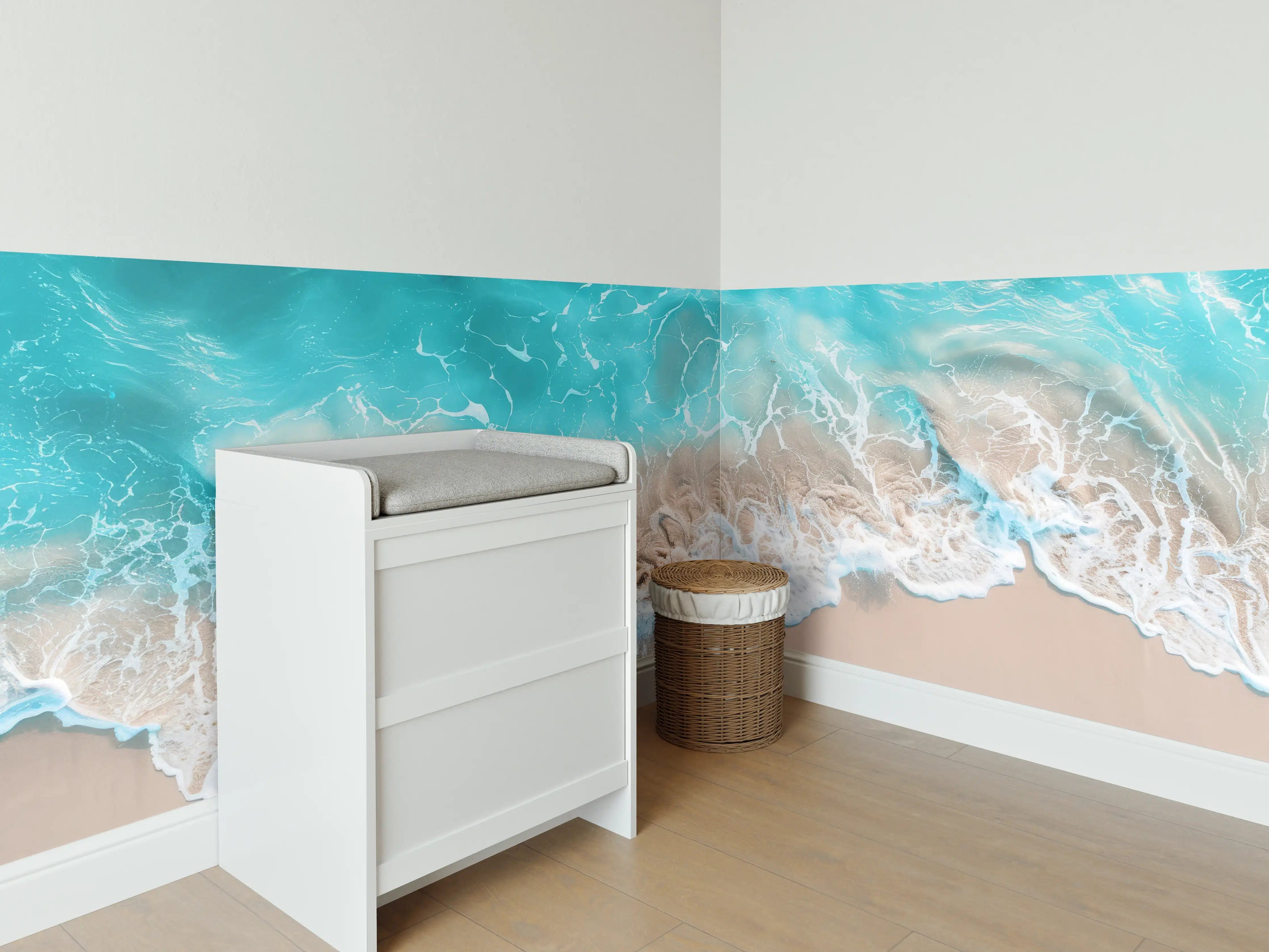 Babyzimmer Wandgestaltung - Tropischer Strand mit türkisfarbenem Wasser