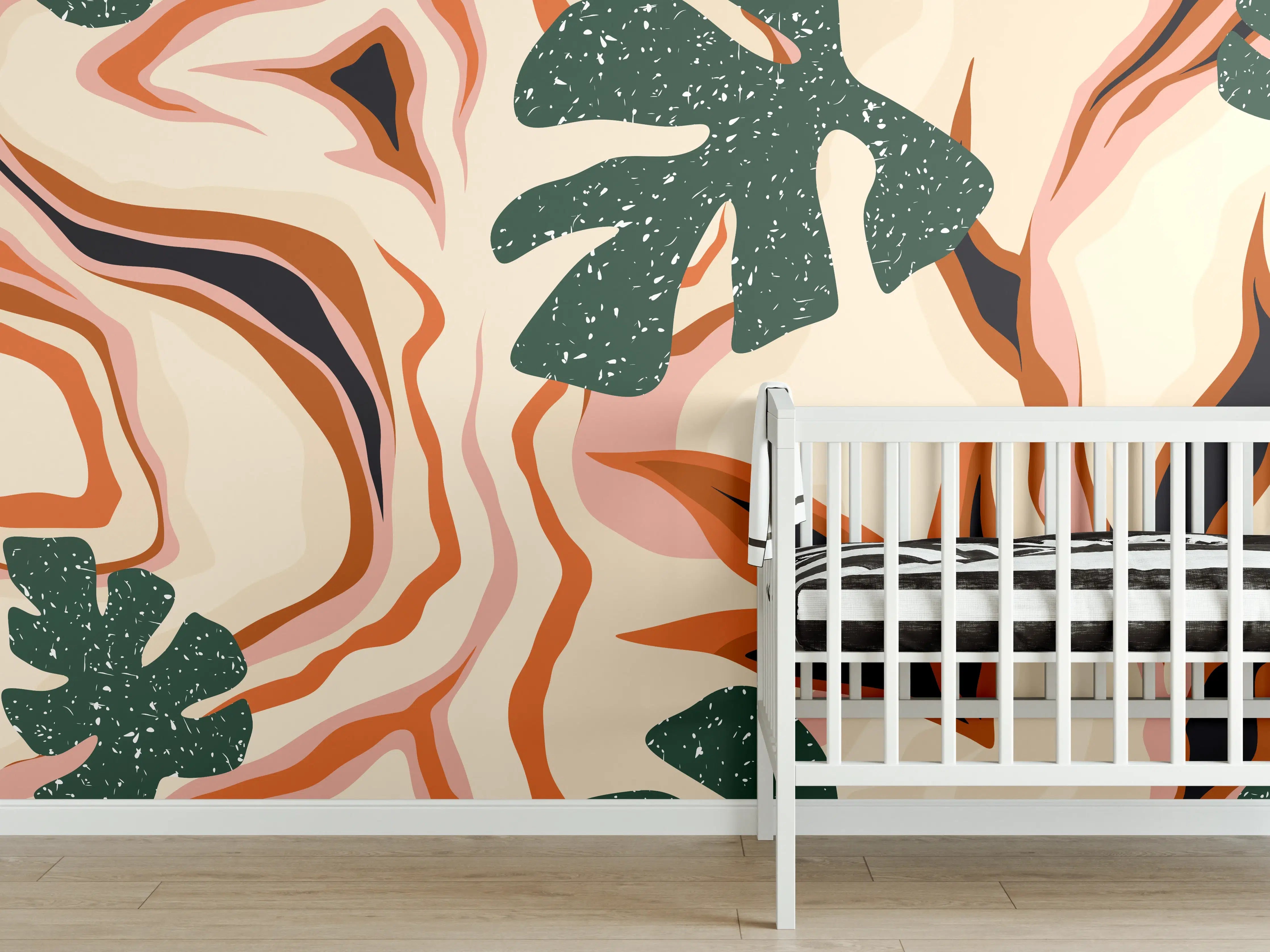 Babyzimmer Wandgestaltung - Tropischer Vortex Beige-Orange