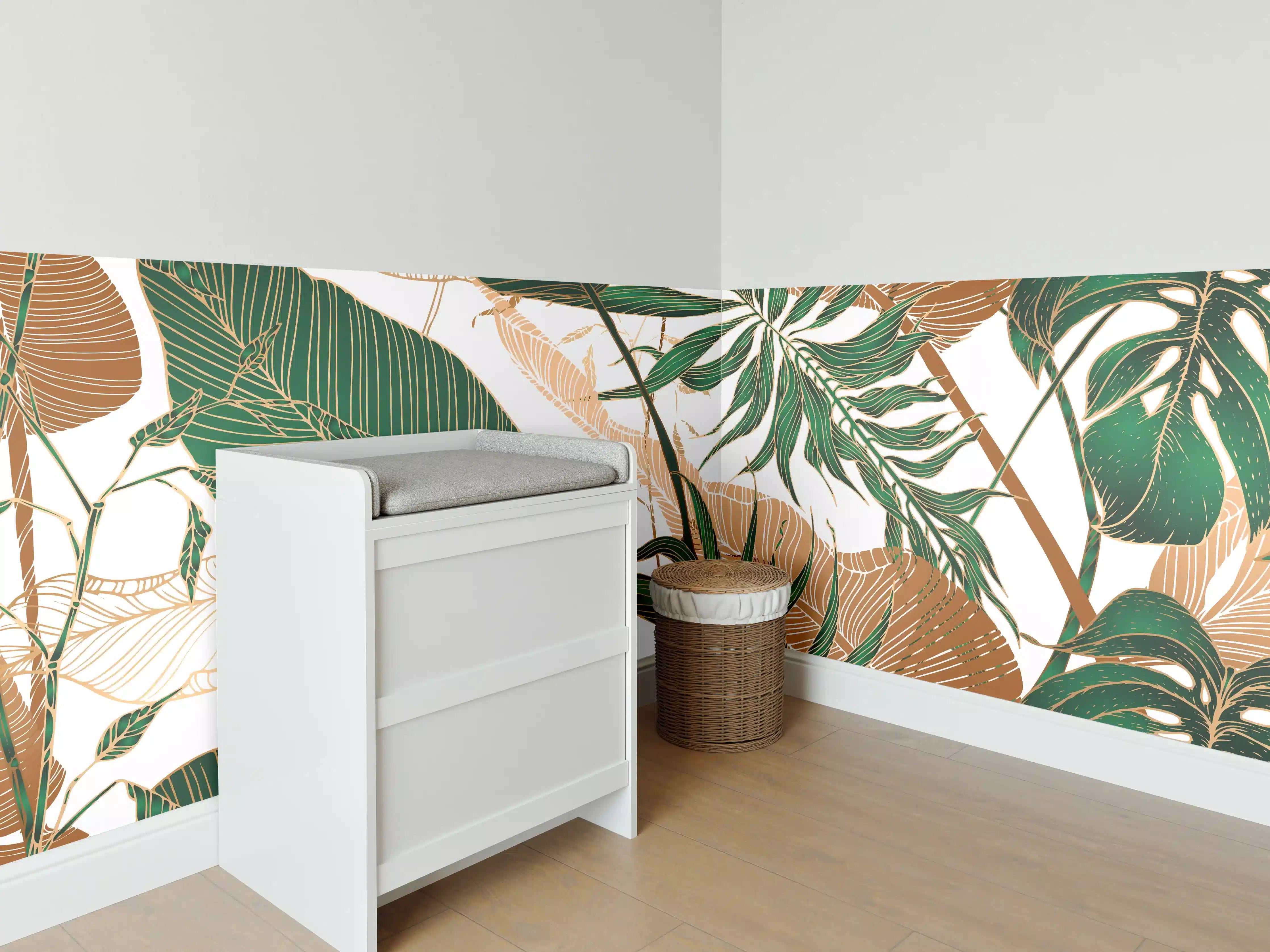 Babyzimmer Wandgestaltung - Tropisches Blattmuster Design