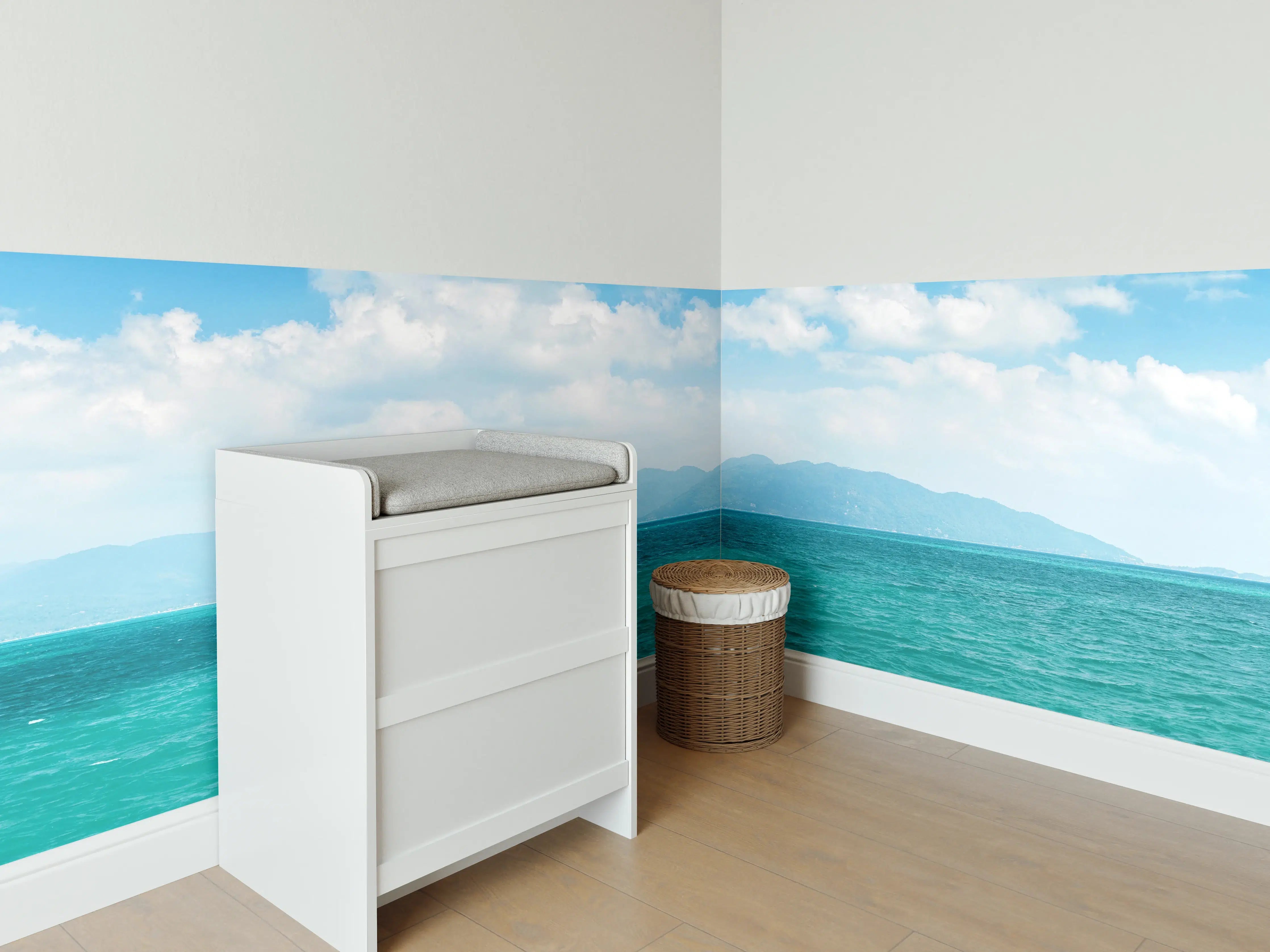 Babyzimmer Wandgestaltung - Tropisches Blau-Grün-Meerespanorama