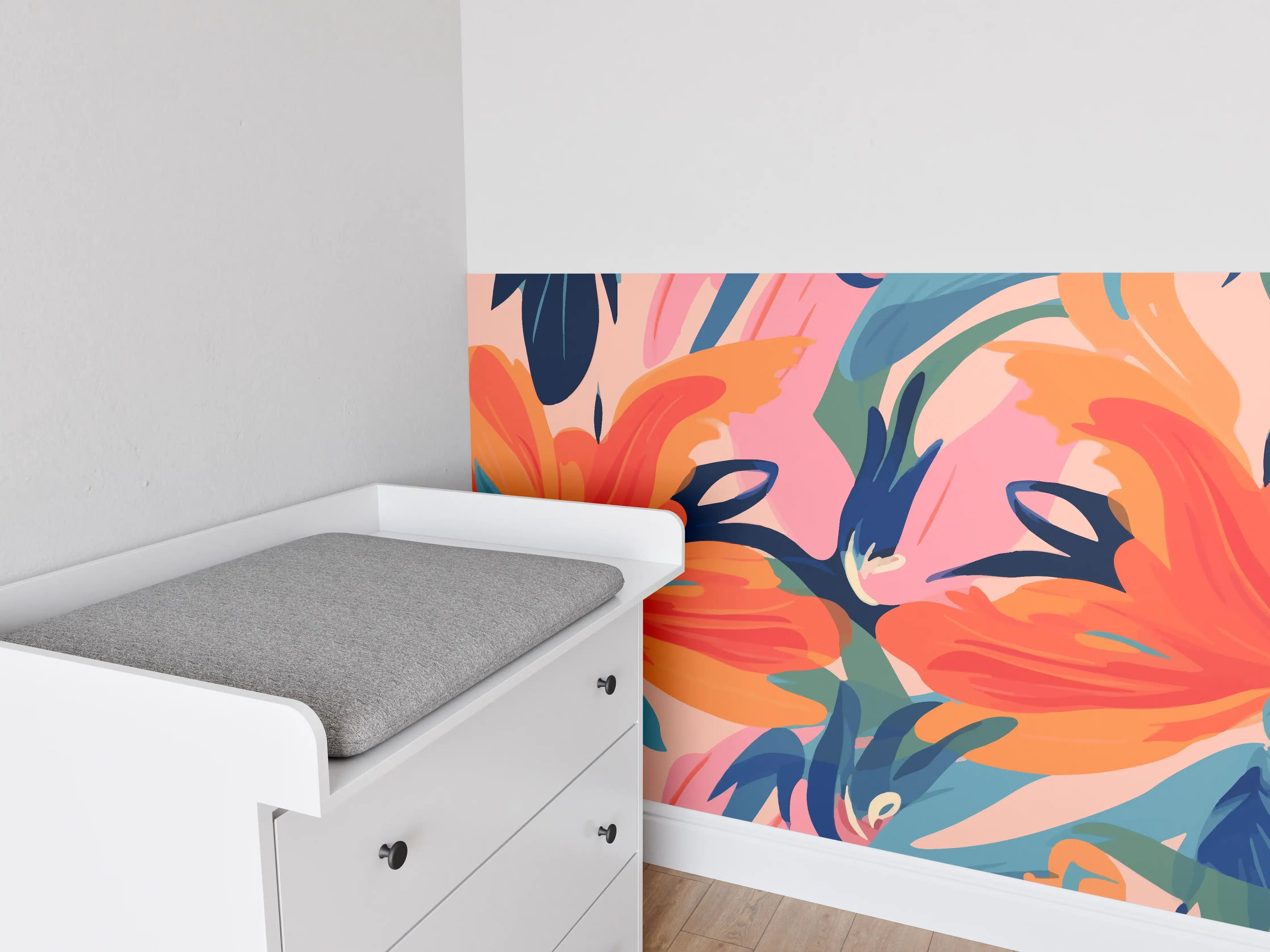 Babyzimmer Wandgestaltung - Tropisches Dämmerungs-Blumenmuster
