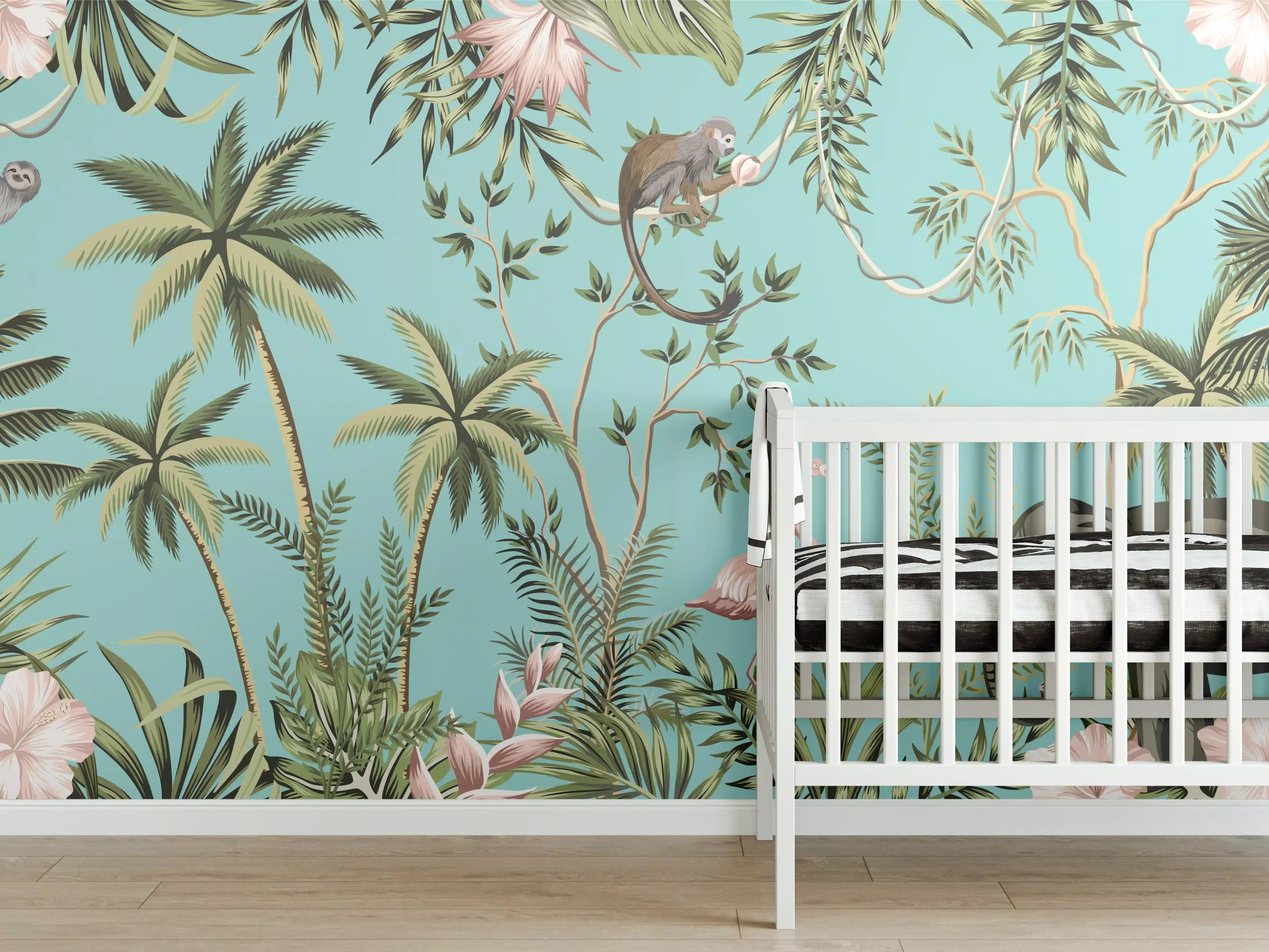 Babyzimmer Wandgestaltung - Tropisches Flair Stoffdesign