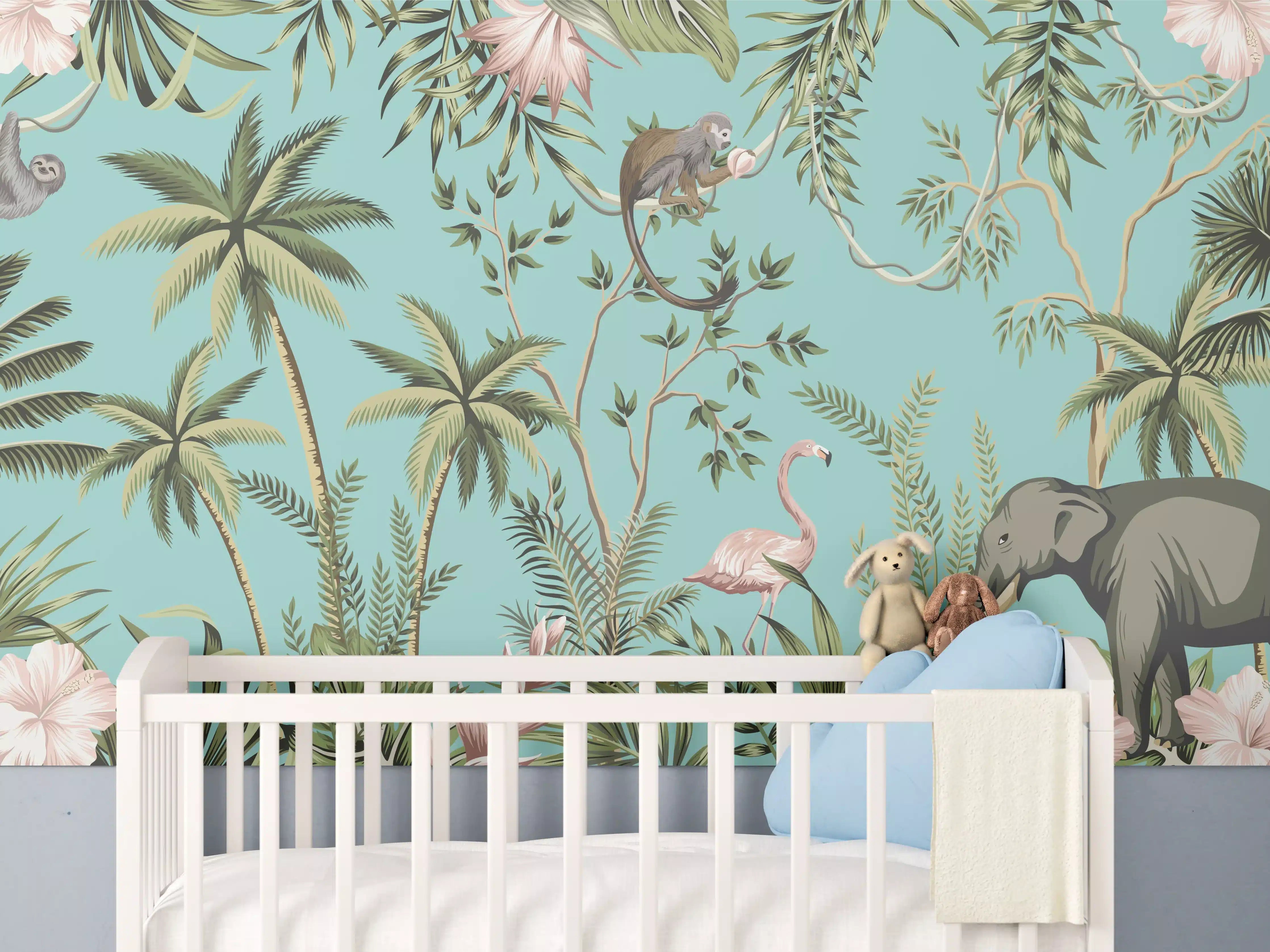 Babyzimmer Wandgestaltung - Tropisches Flair Stoffdesign