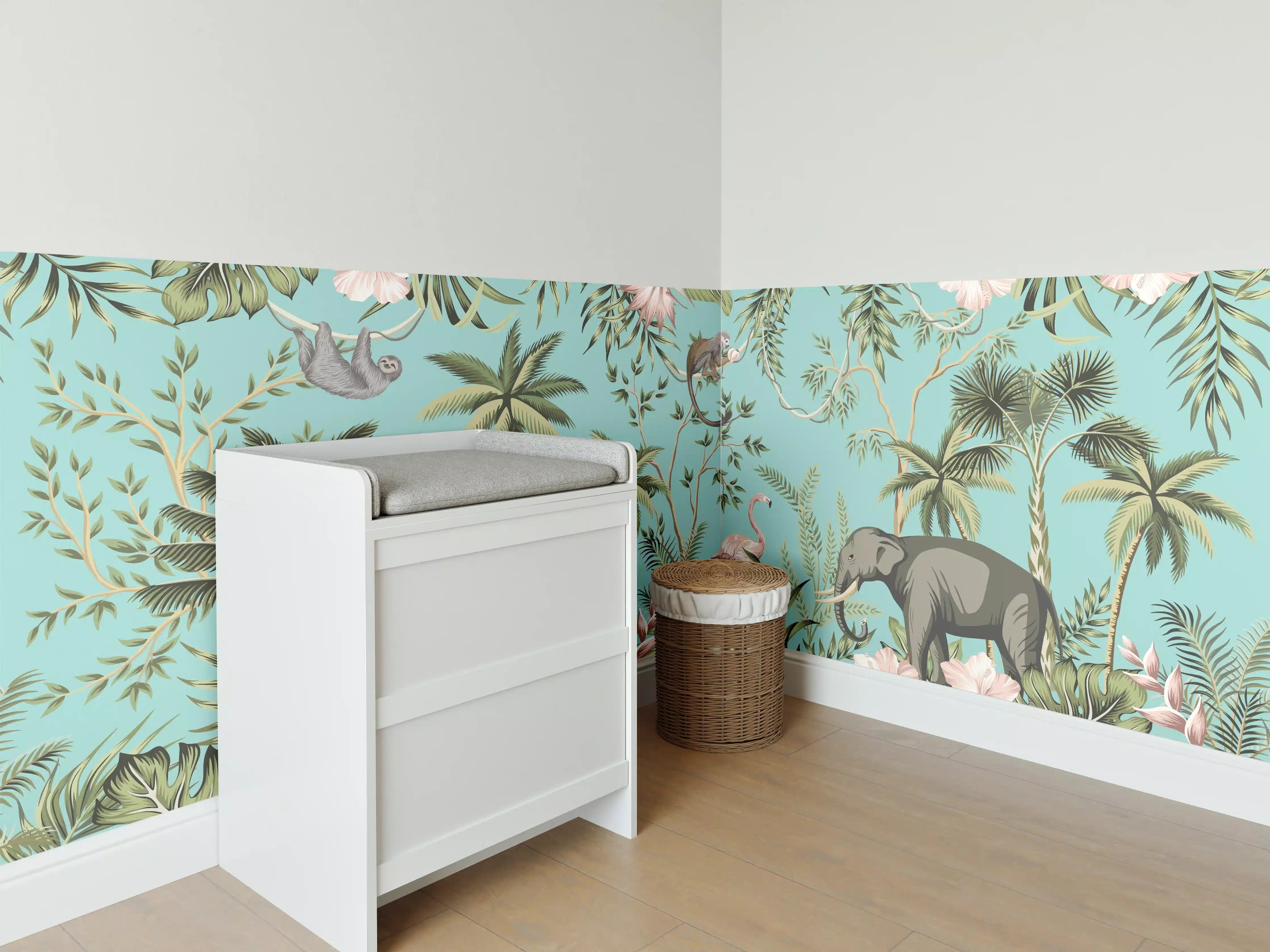 Babyzimmer Wandgestaltung - Tropisches Flair Stoffdesign