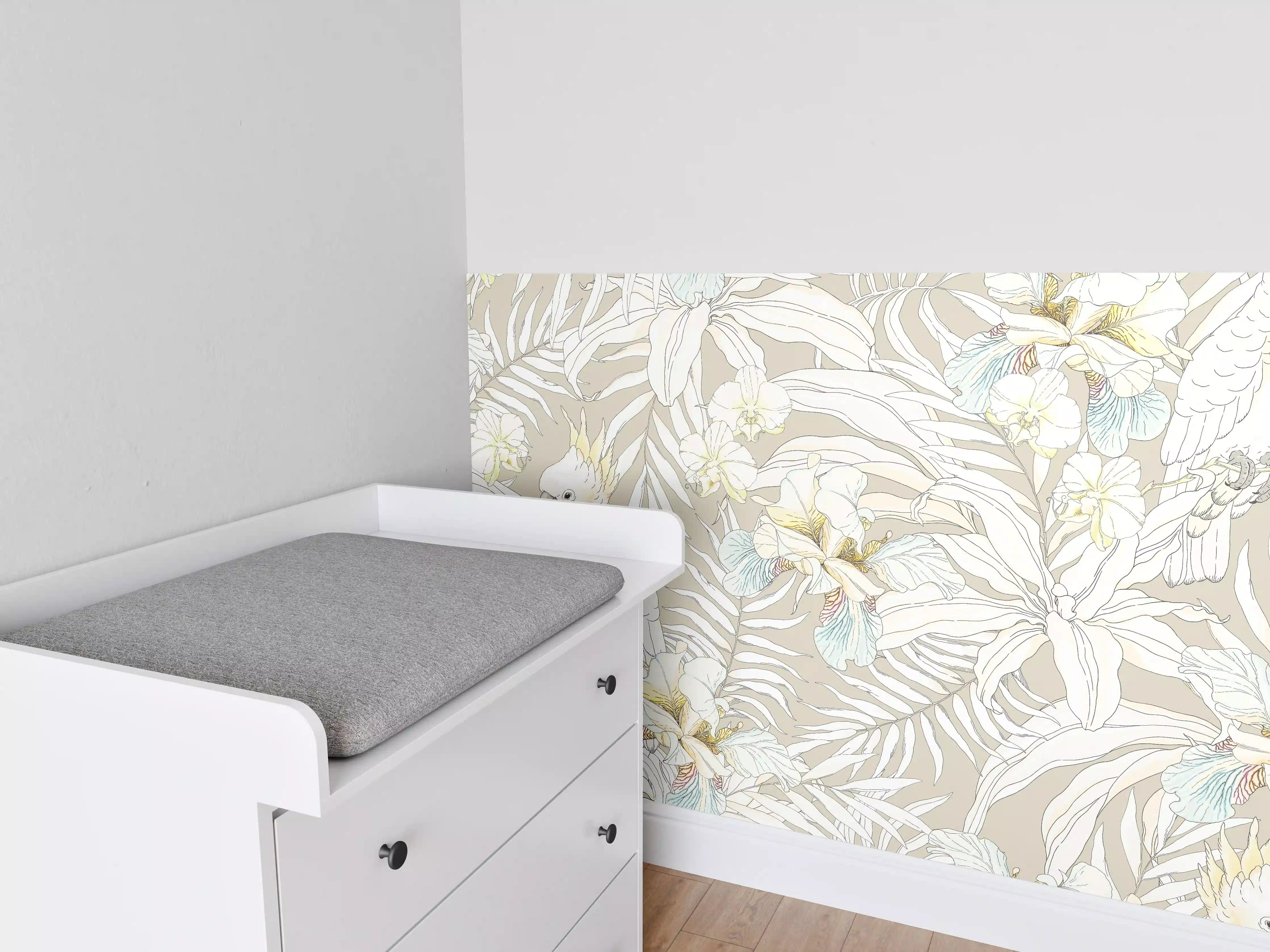 Babyzimmer Wandgestaltung - Tropisches Kakadu-Floral Muster