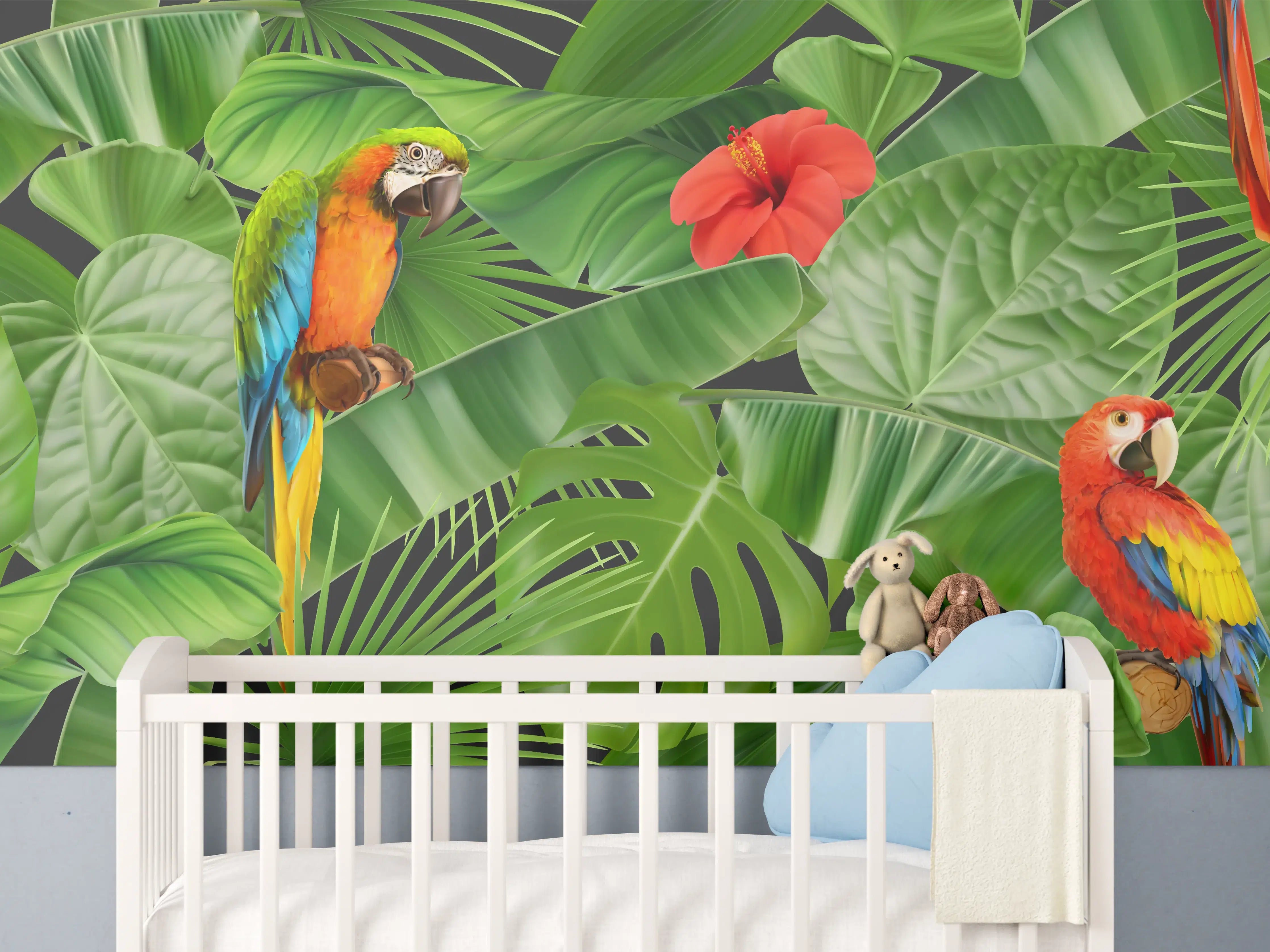 Babyzimmer Wandgestaltung - Tropisches Papagei-Motiv