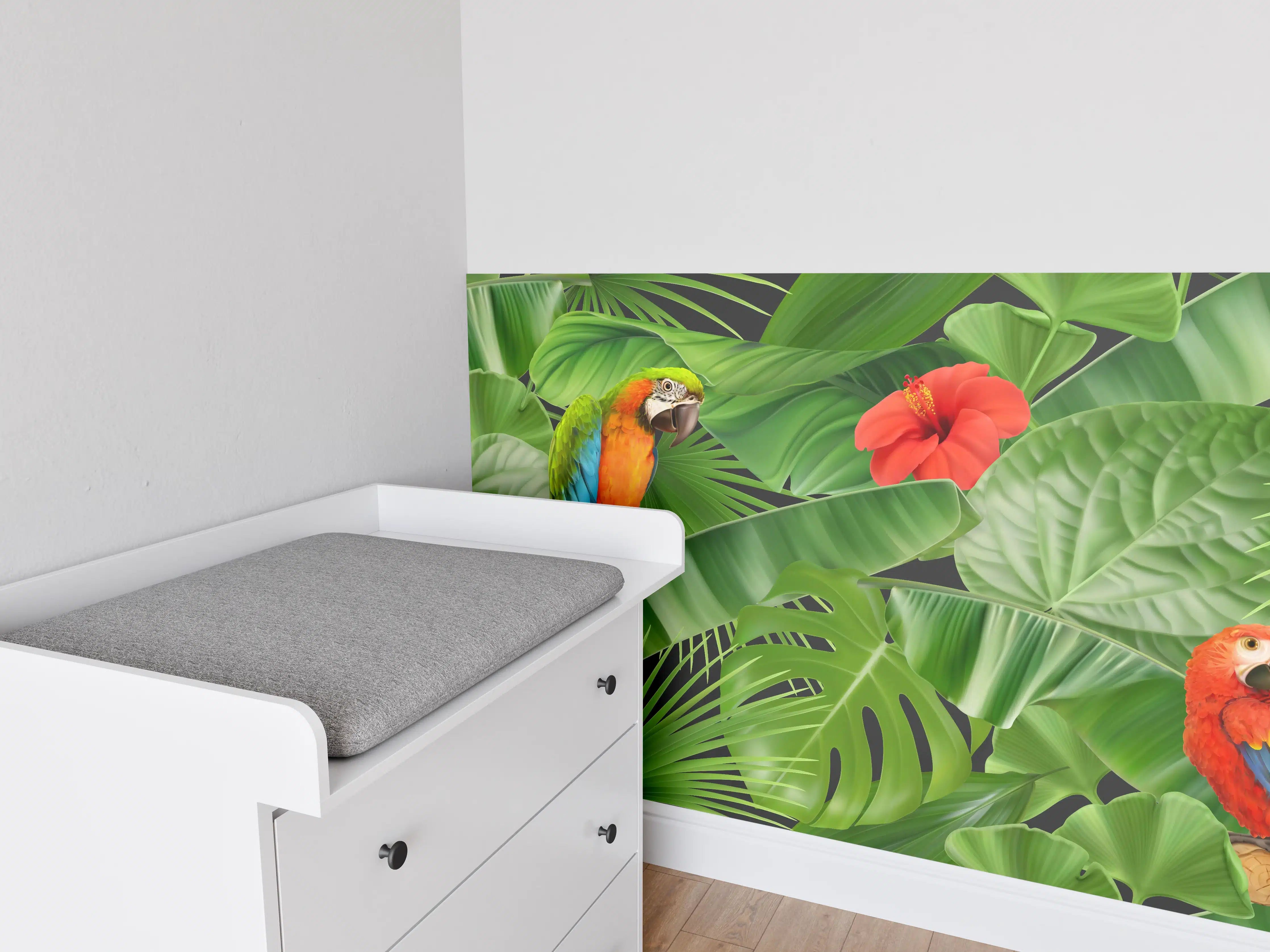 Babyzimmer Wandgestaltung - Tropisches Papagei-Motiv