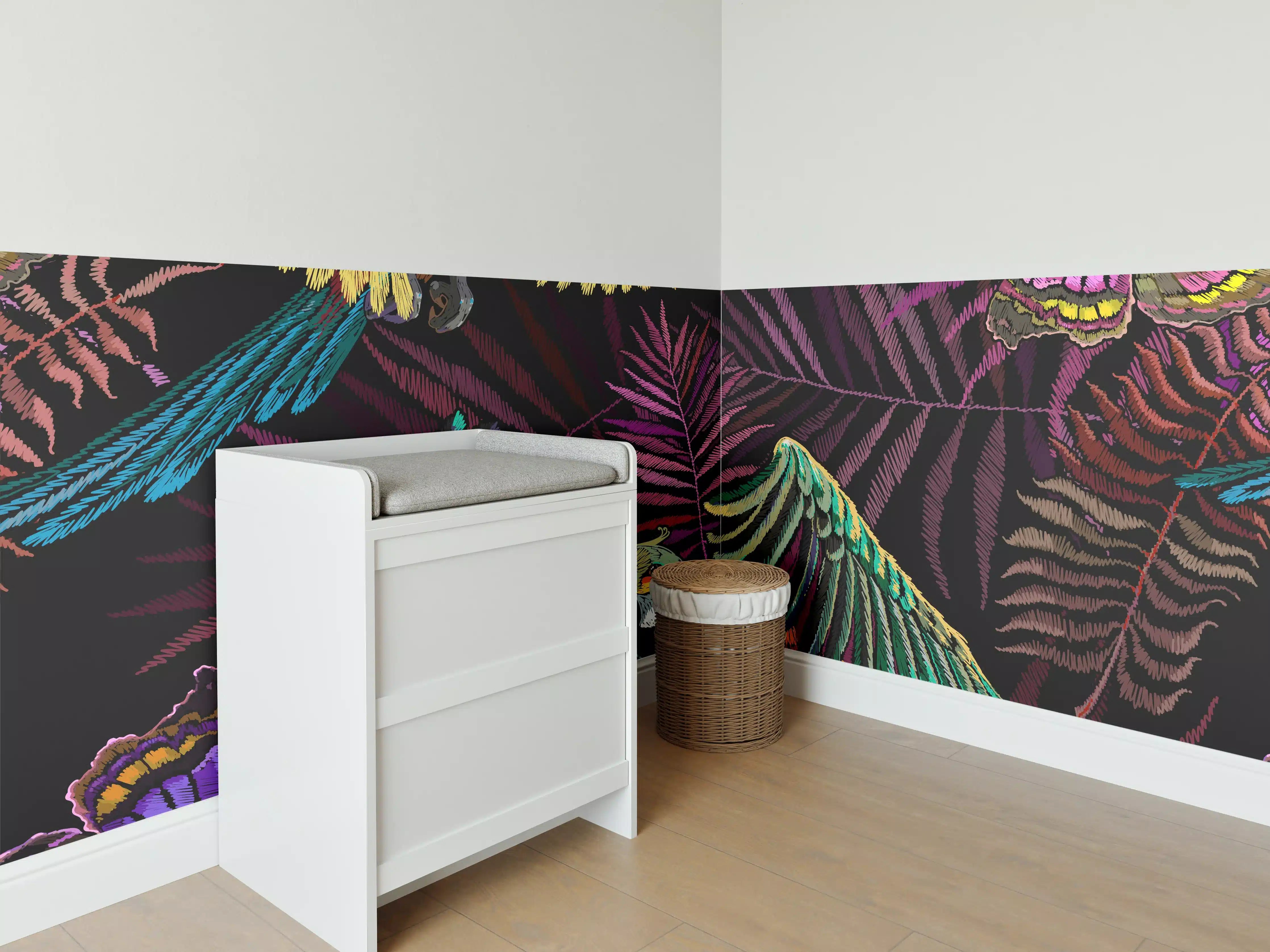 Babyzimmer Wandgestaltung - Tropisches Papageien-Muster