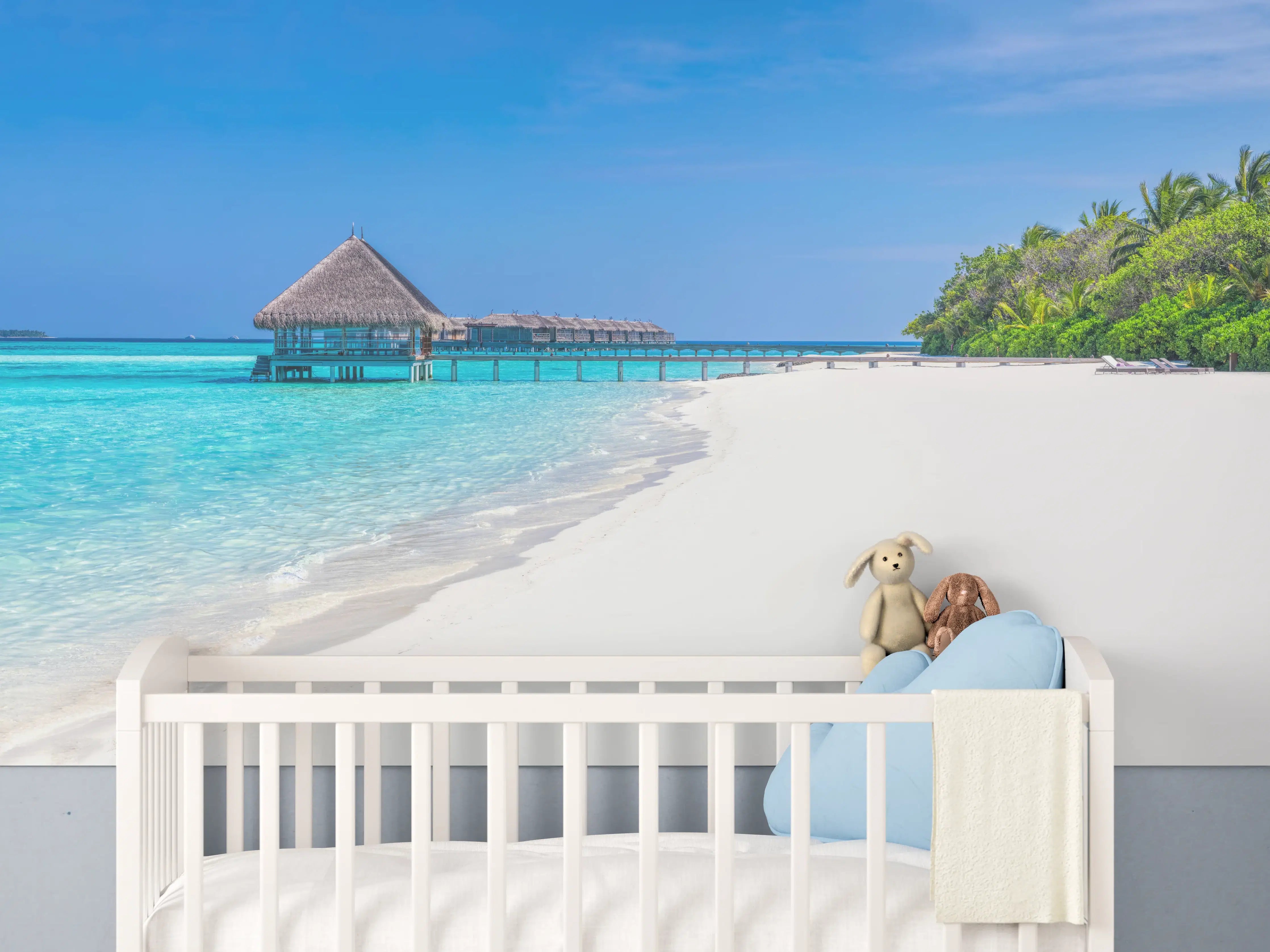 Babyzimmer Wandgestaltung - Tropisches Paradies am weißen Sandstrand