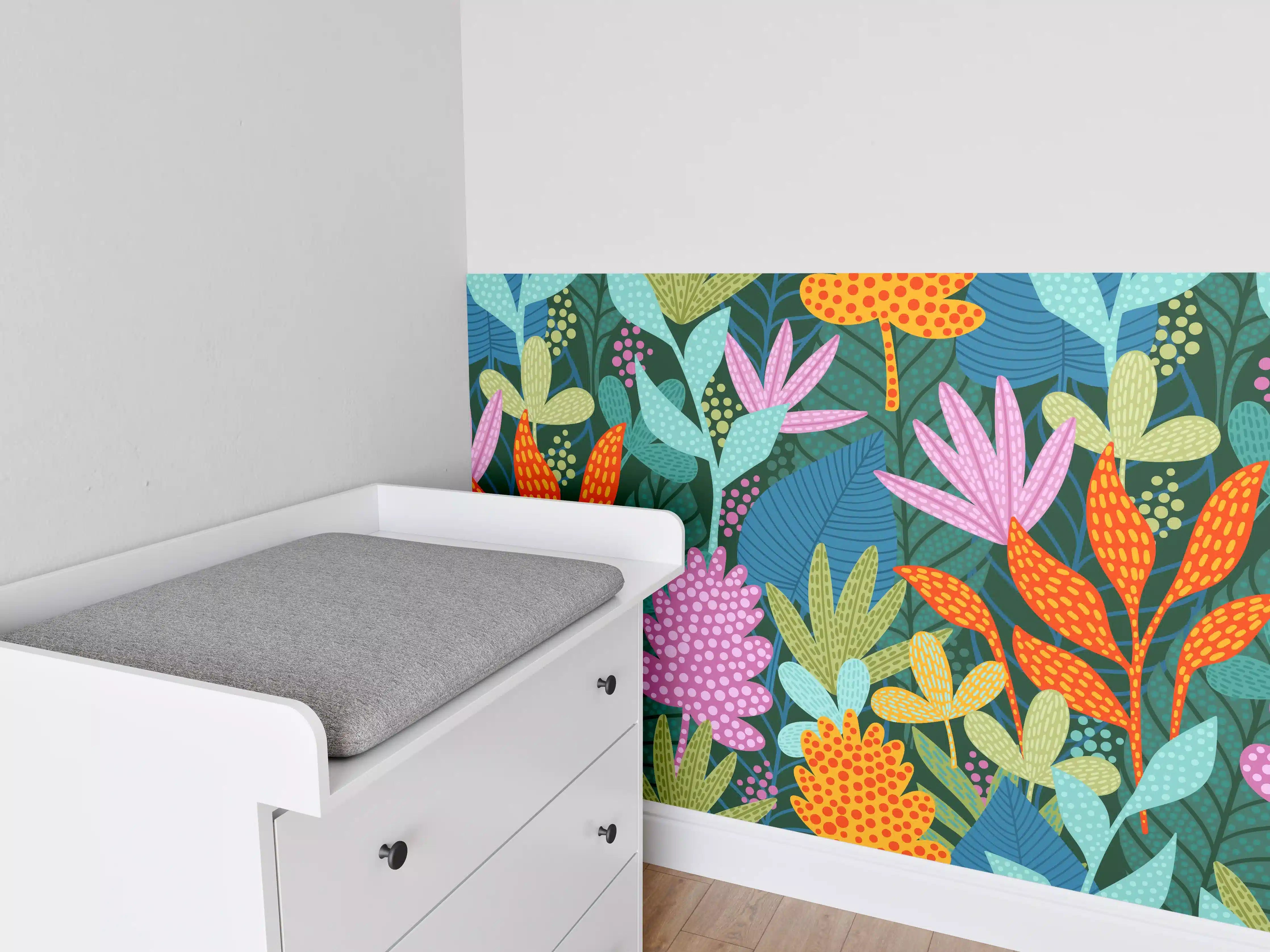 Babyzimmer Wandgestaltung - Tropisches Pflanzenmuster