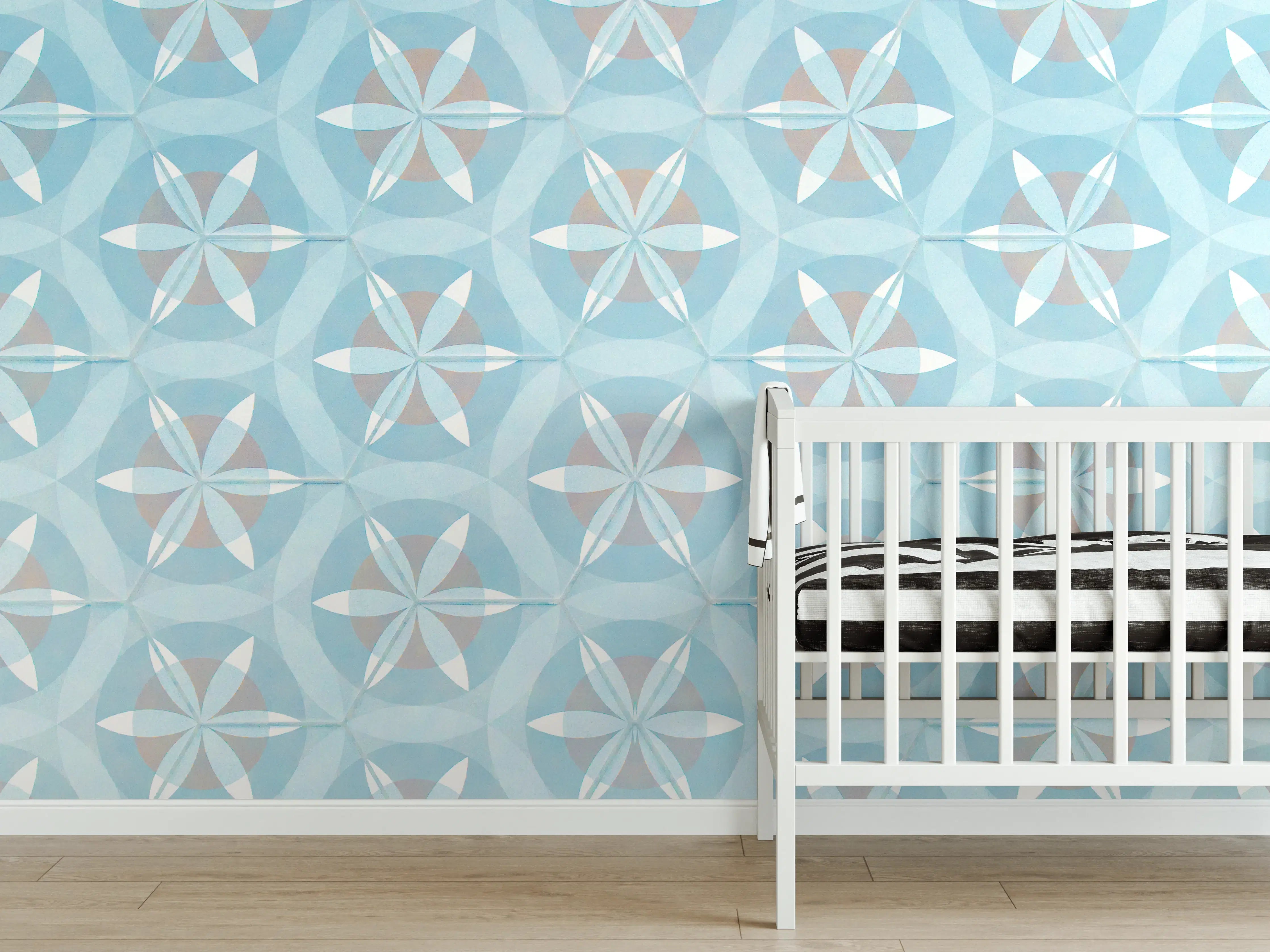 Babyzimmer Wandgestaltung - Türkis-Braun Vintage geometrisch Mosaik